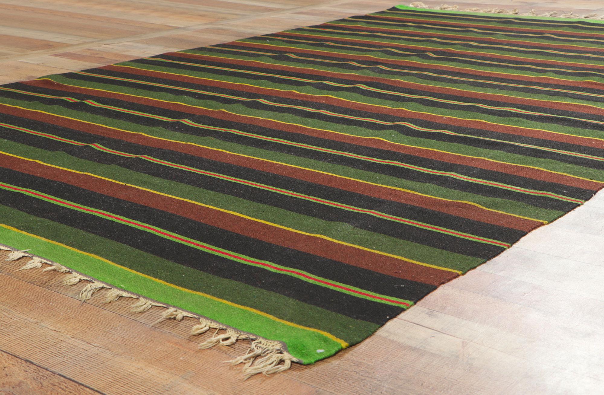 Distressed Vintage Mexican Serape Striped Kilim Rug For Sale 1