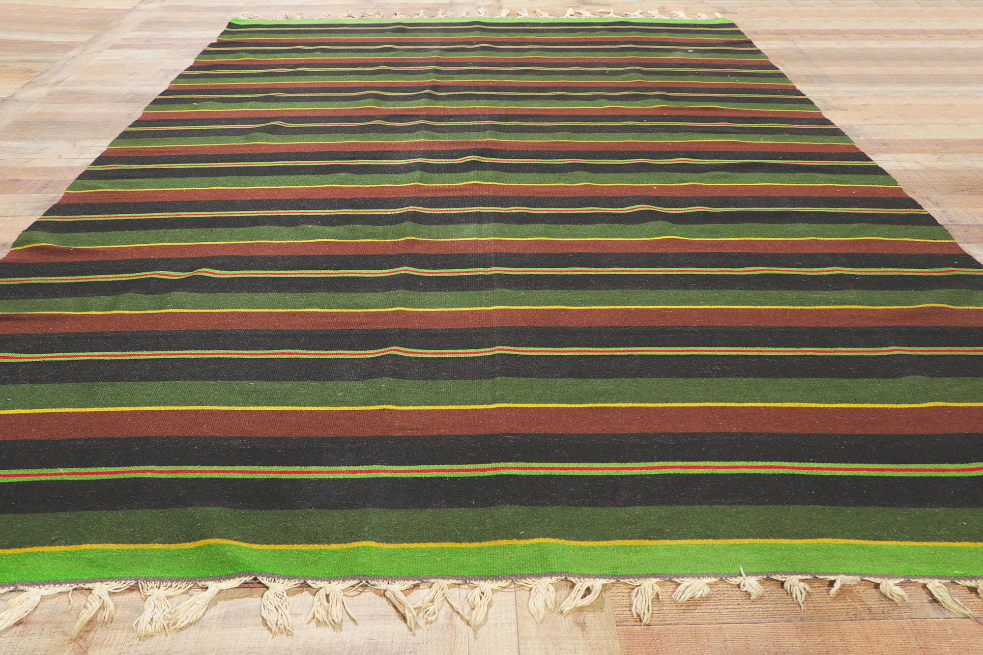 Distressed Vintage Mexican Serape Striped Kilim Rug For Sale 2