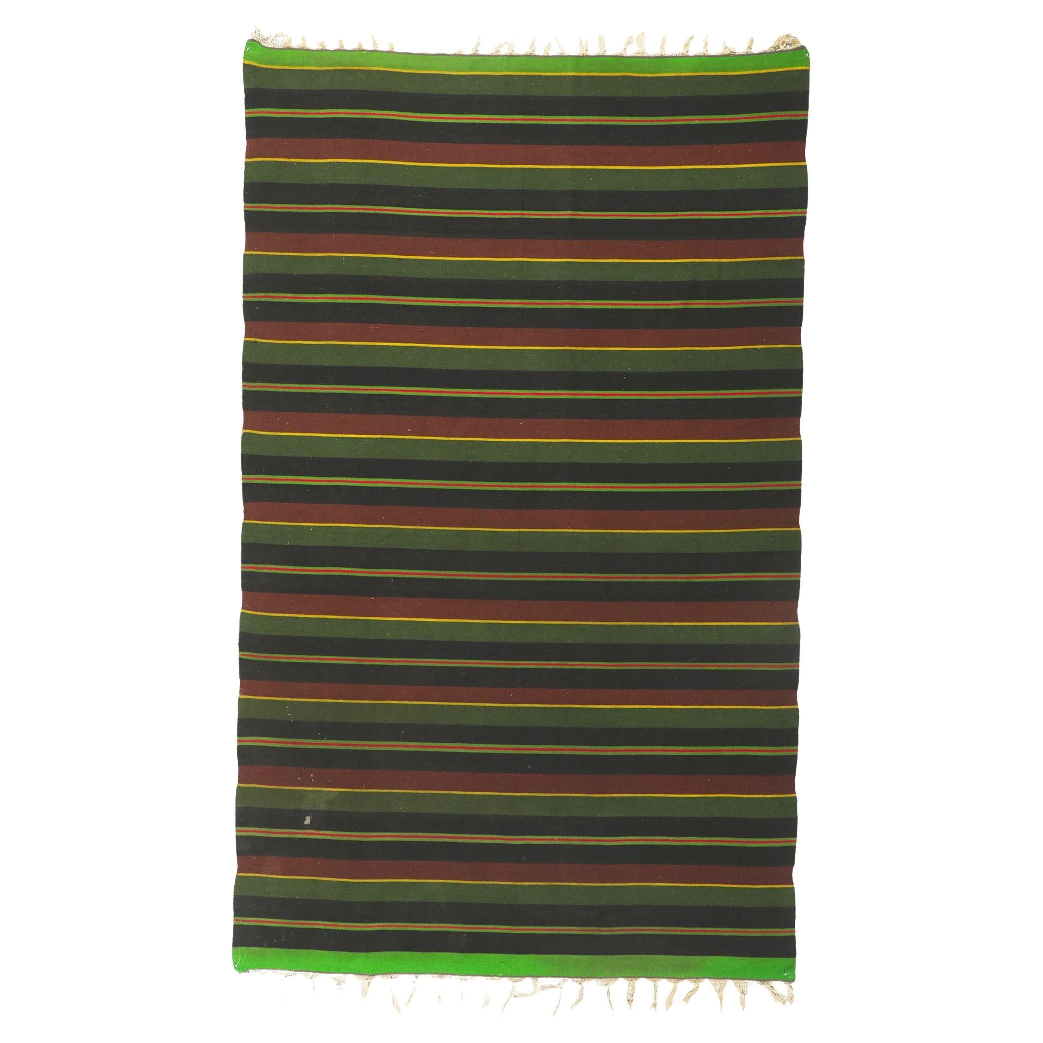 Distressed Vintage Mexican Serape Striped Kilim Rug For Sale