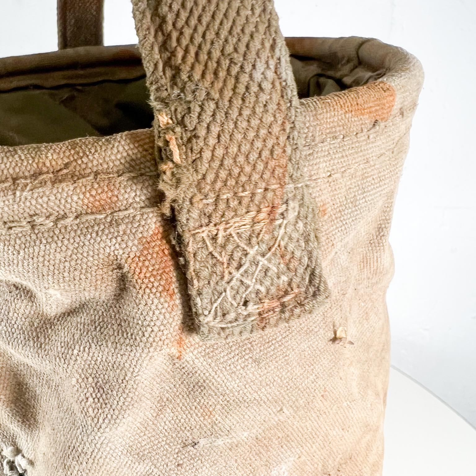 Mid-Century Modern Distressed Vintage Military Green Canvas Portable Carry Tote Bag