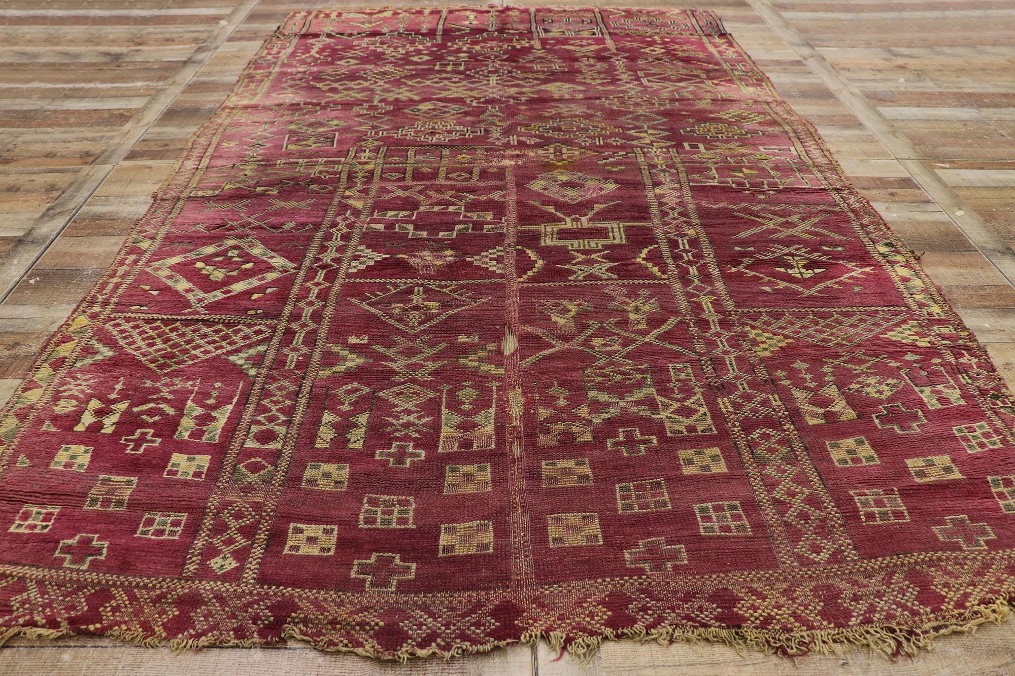 Distressed Vintage Moroccan Rug, Weathered Beauty Meets Boho Bungalow For Sale 3