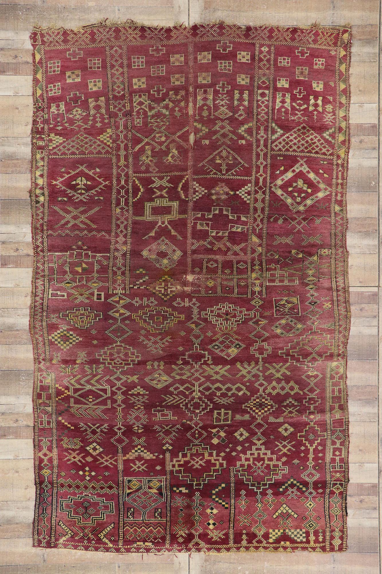 Distressed Vintage Moroccan Rug, Weathered Beauty Meets Boho Bungalow For Sale 4