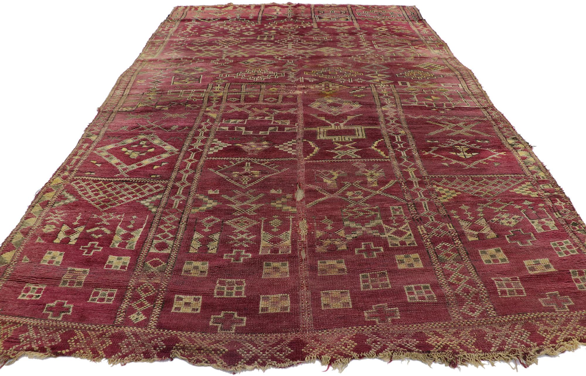 Bohemian Distressed Vintage Moroccan Rug, Weathered Beauty Meets Boho Bungalow For Sale