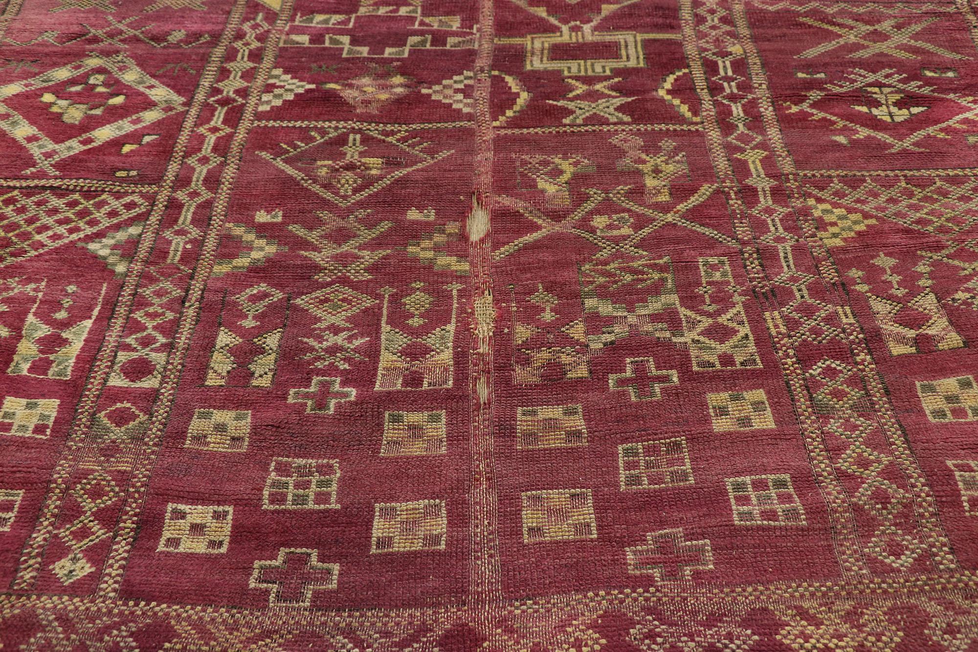 Hand-Knotted Distressed Vintage Moroccan Rug, Weathered Beauty Meets Boho Bungalow For Sale