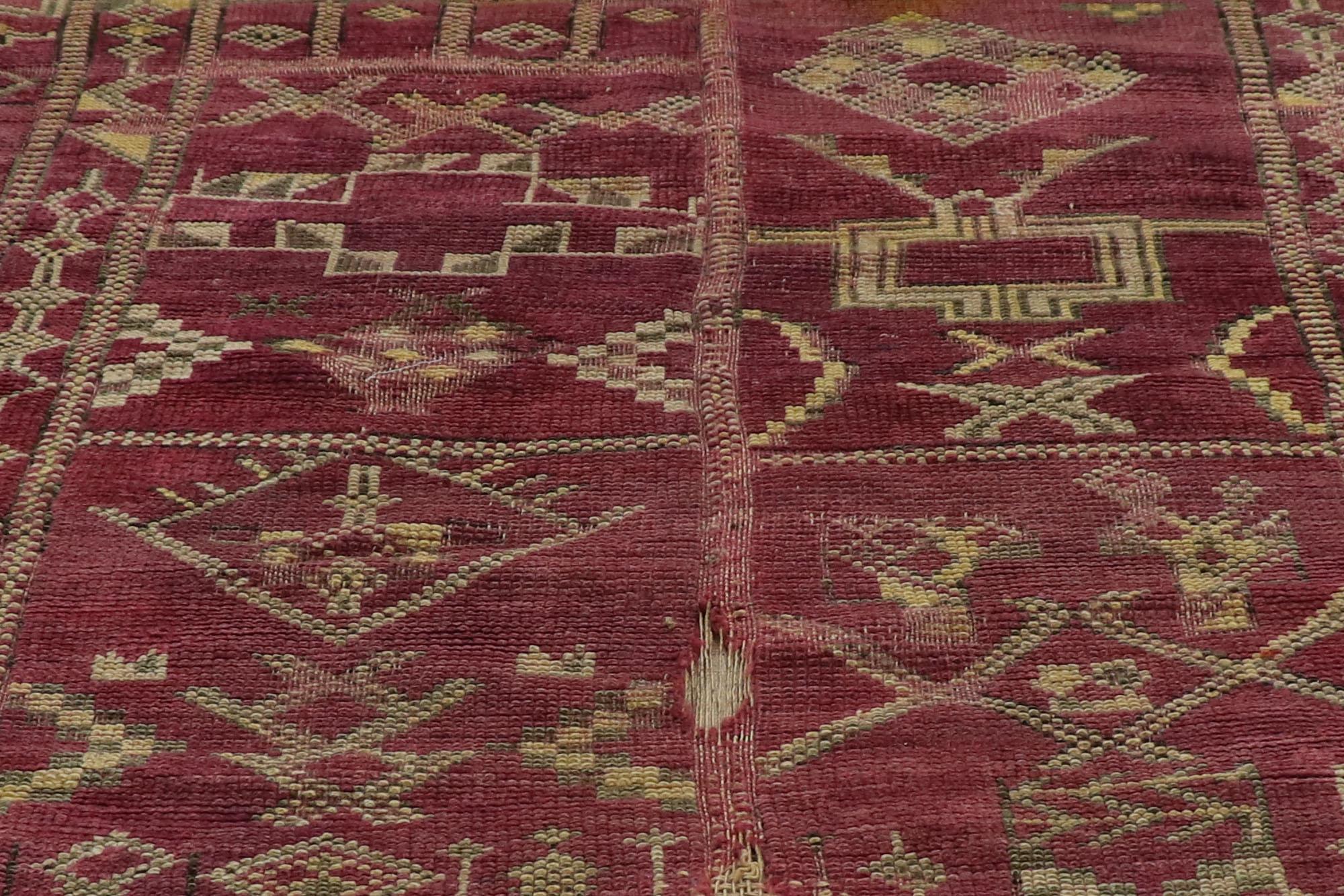20th Century Distressed Vintage Moroccan Rug, Weathered Beauty Meets Boho Bungalow For Sale