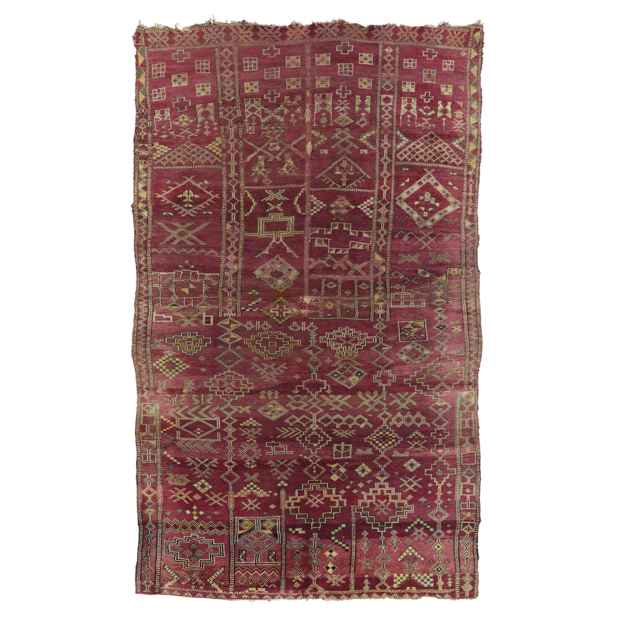 Distressed Vintage Moroccan Rug, Weathered Beauty Meets Boho Bungalow For Sale