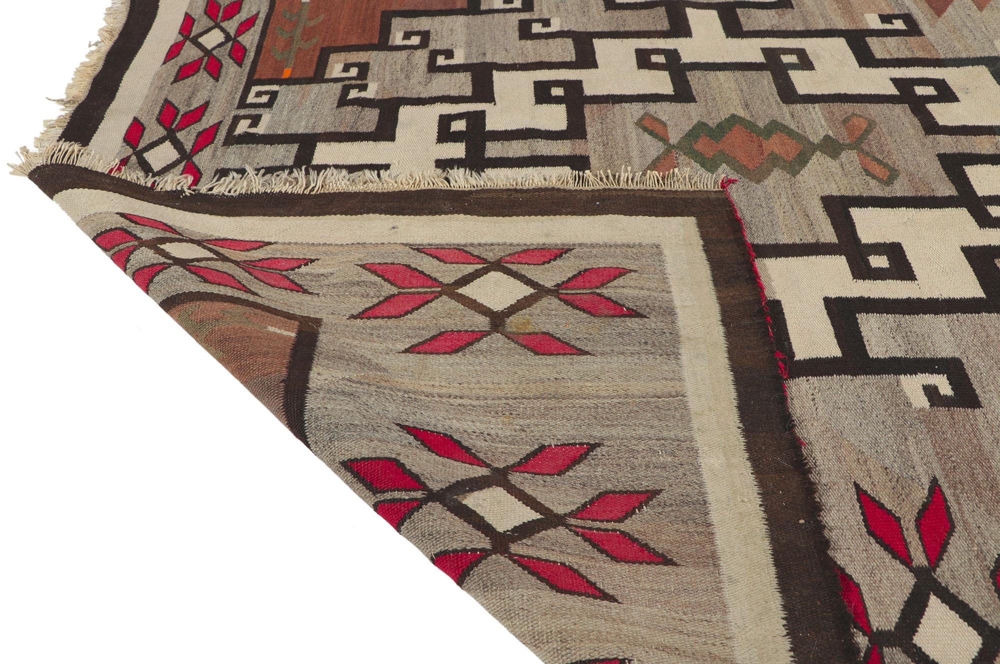 Distressed Vintage Navajo Kilim Rug with Native American Style In Distressed Condition For Sale In Dallas, TX