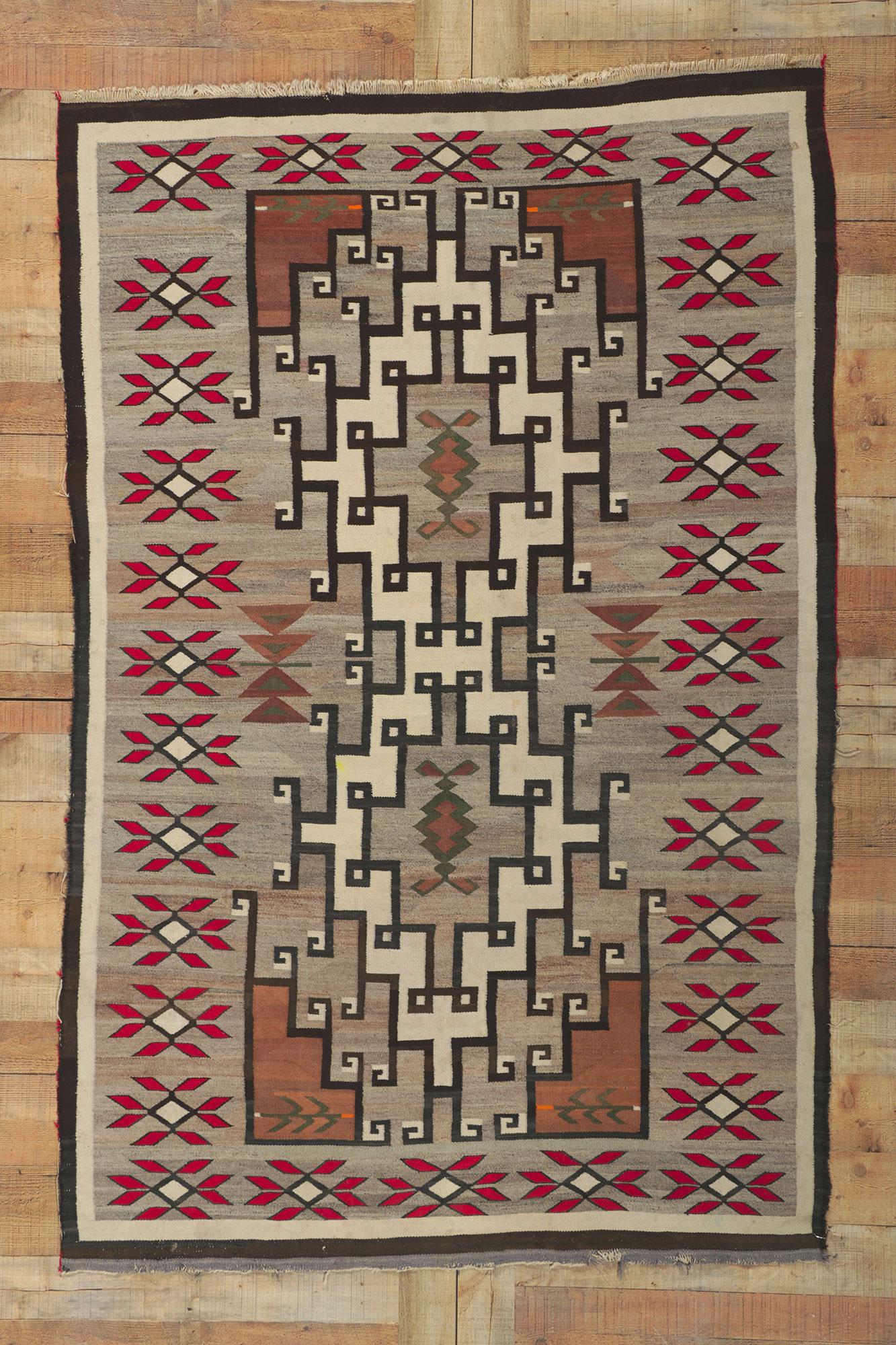 20th Century Distressed Vintage Navajo Kilim Rug with Native American Style For Sale