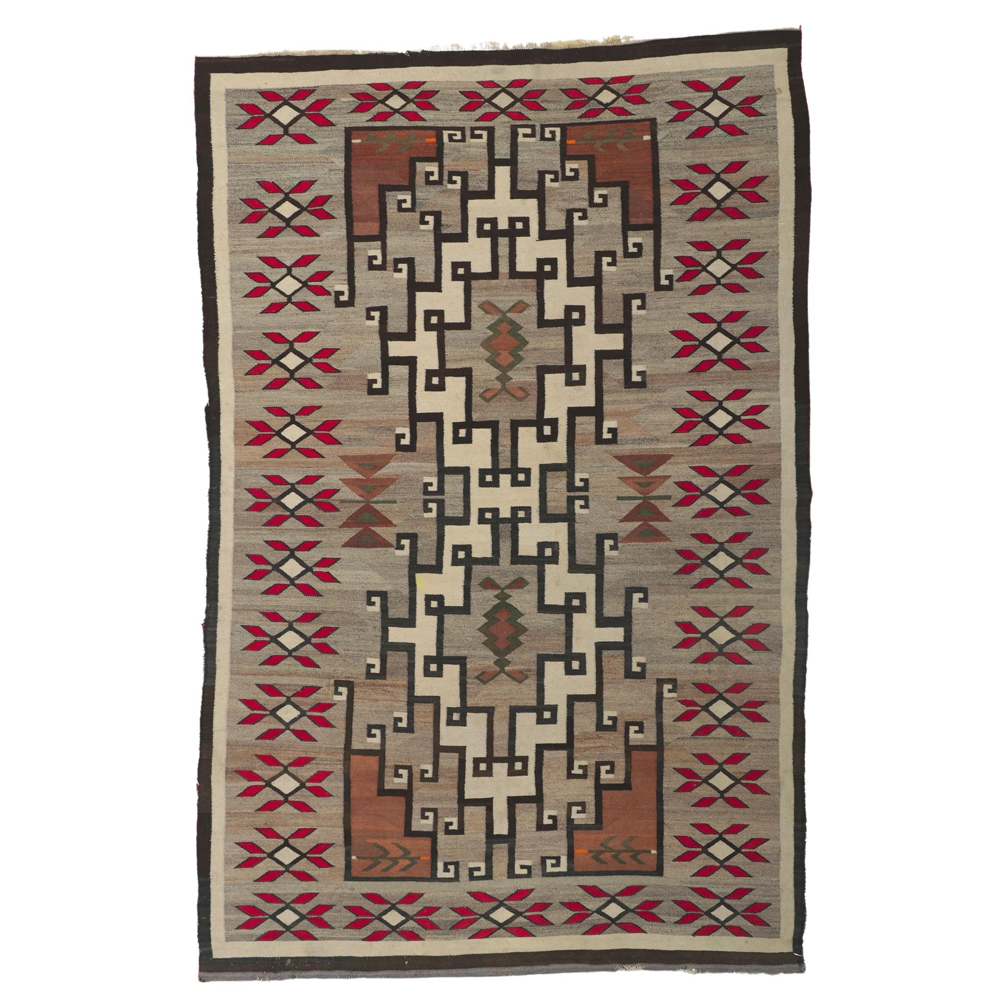 Distressed Vintage Navajo Kilim Rug with Native American Style For Sale