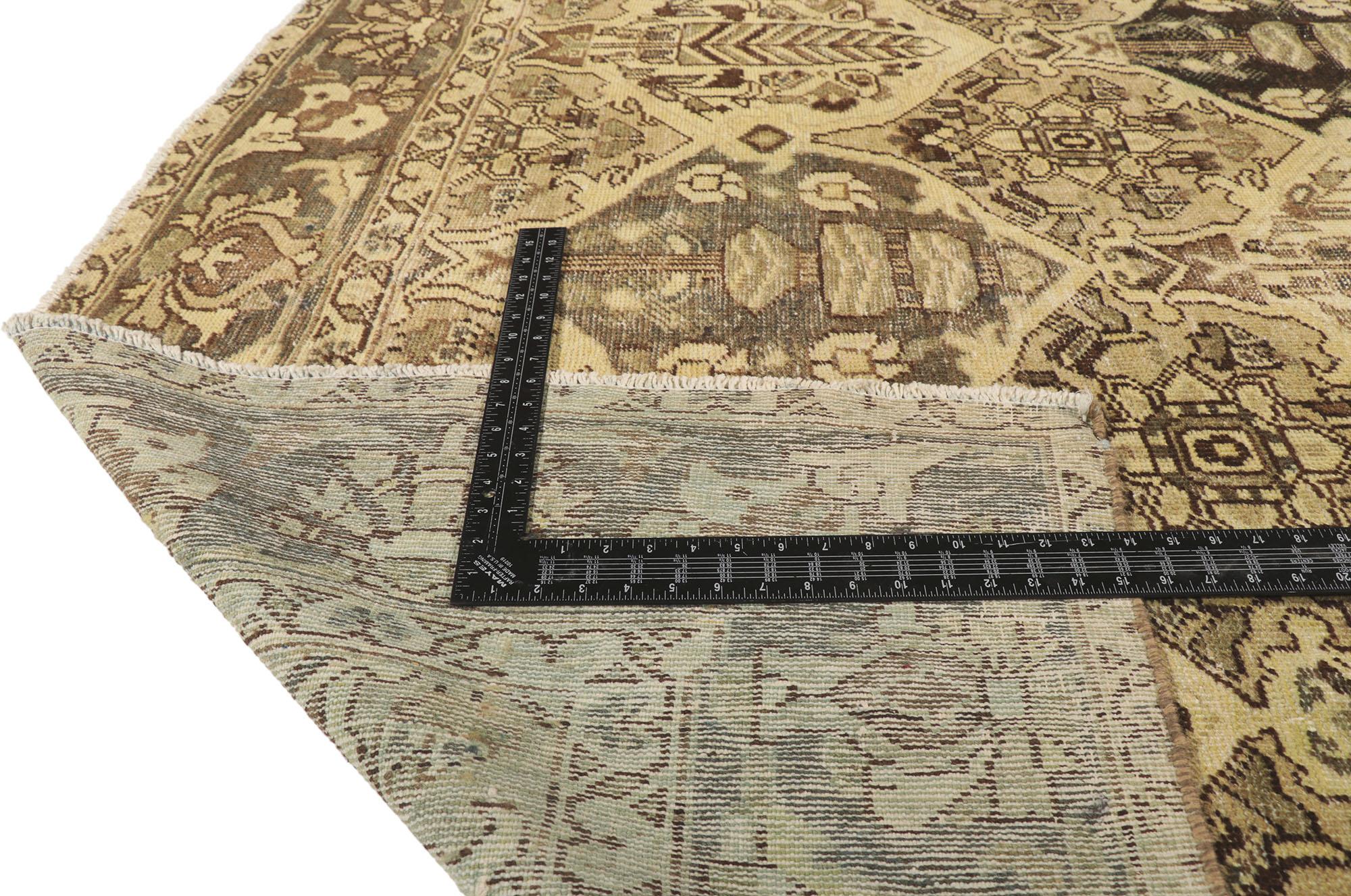 Distressed Vintage Persian Bakhtiari Rug with Garden Design In Distressed Condition For Sale In Dallas, TX