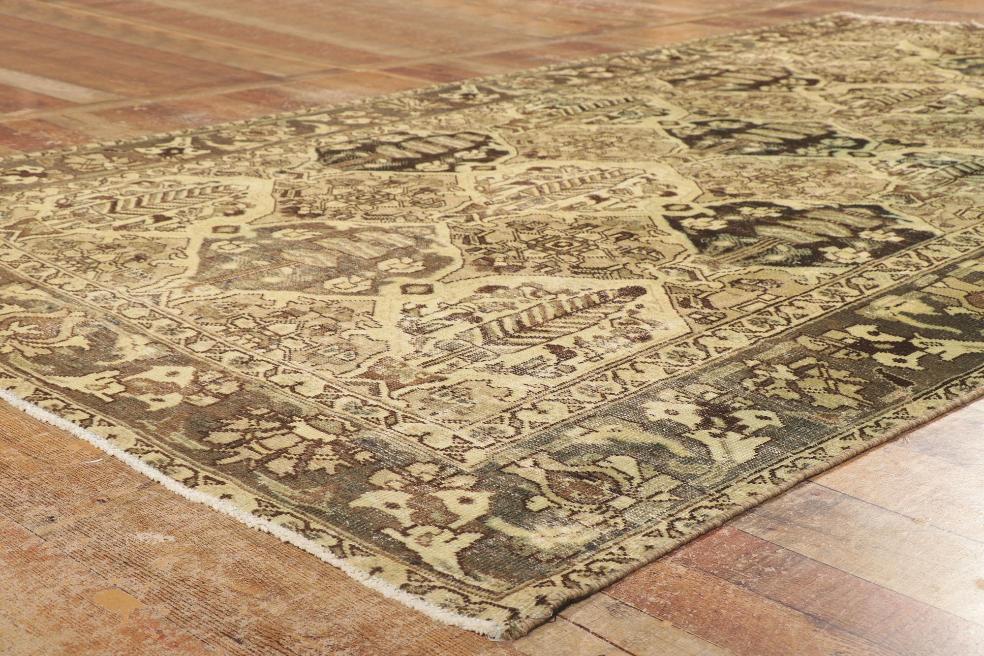 20th Century Distressed Vintage Persian Bakhtiari Rug with Garden Design For Sale