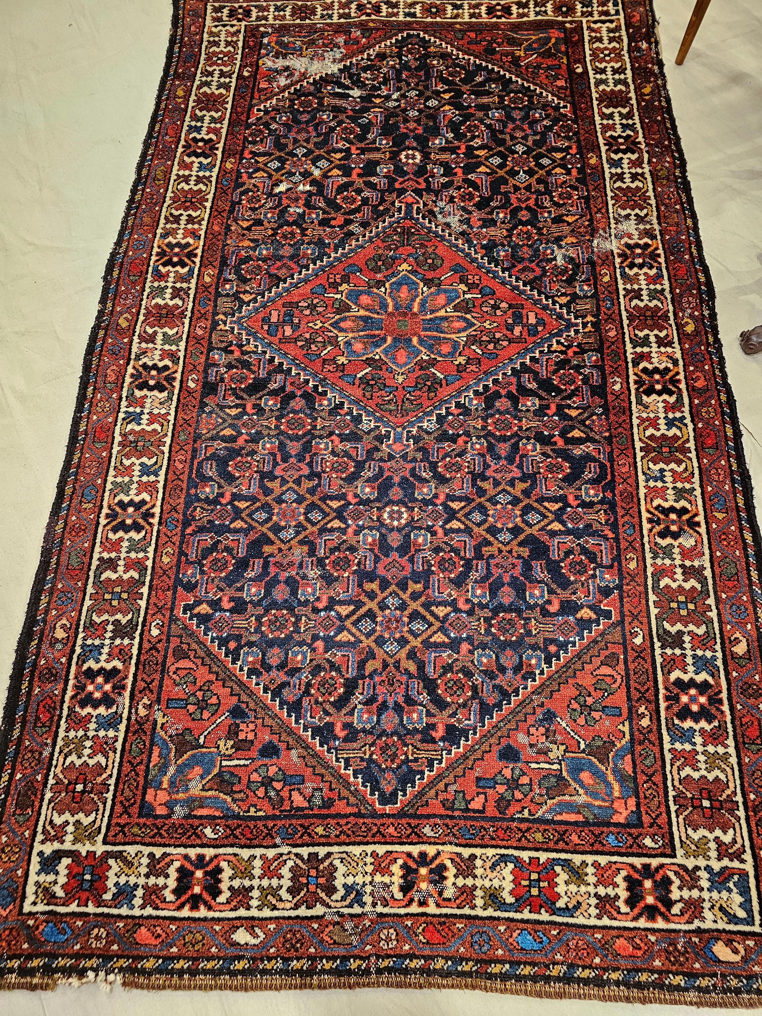 Vintage Persian Malayer Area Rug in Allover Pattern in Navy, Red, Blue, Brown For Sale 2
