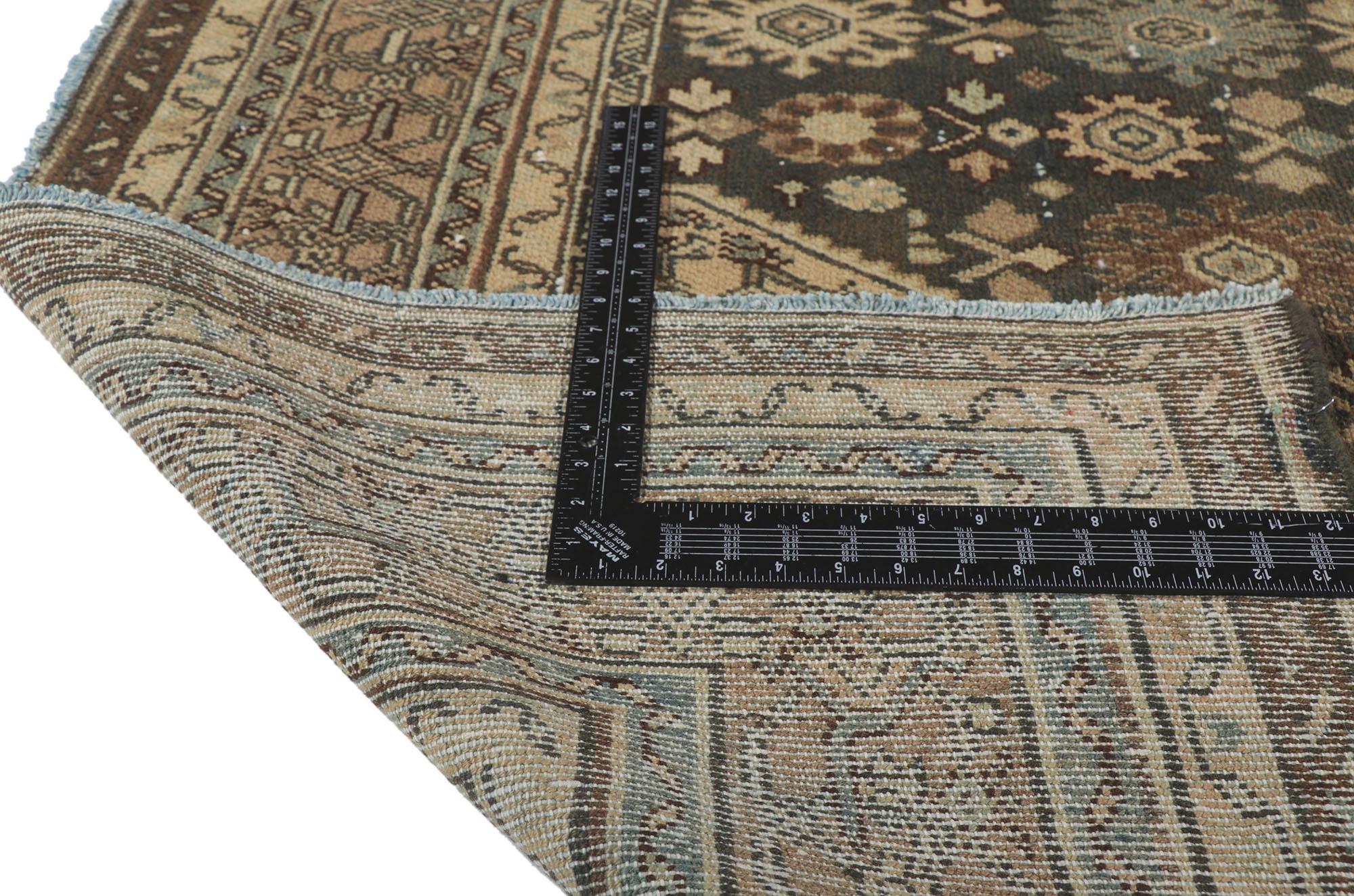 Distressed Vintage Persian Hamadan Rug, Luxury Lodge Meets Relaxed Refinement For Sale 1