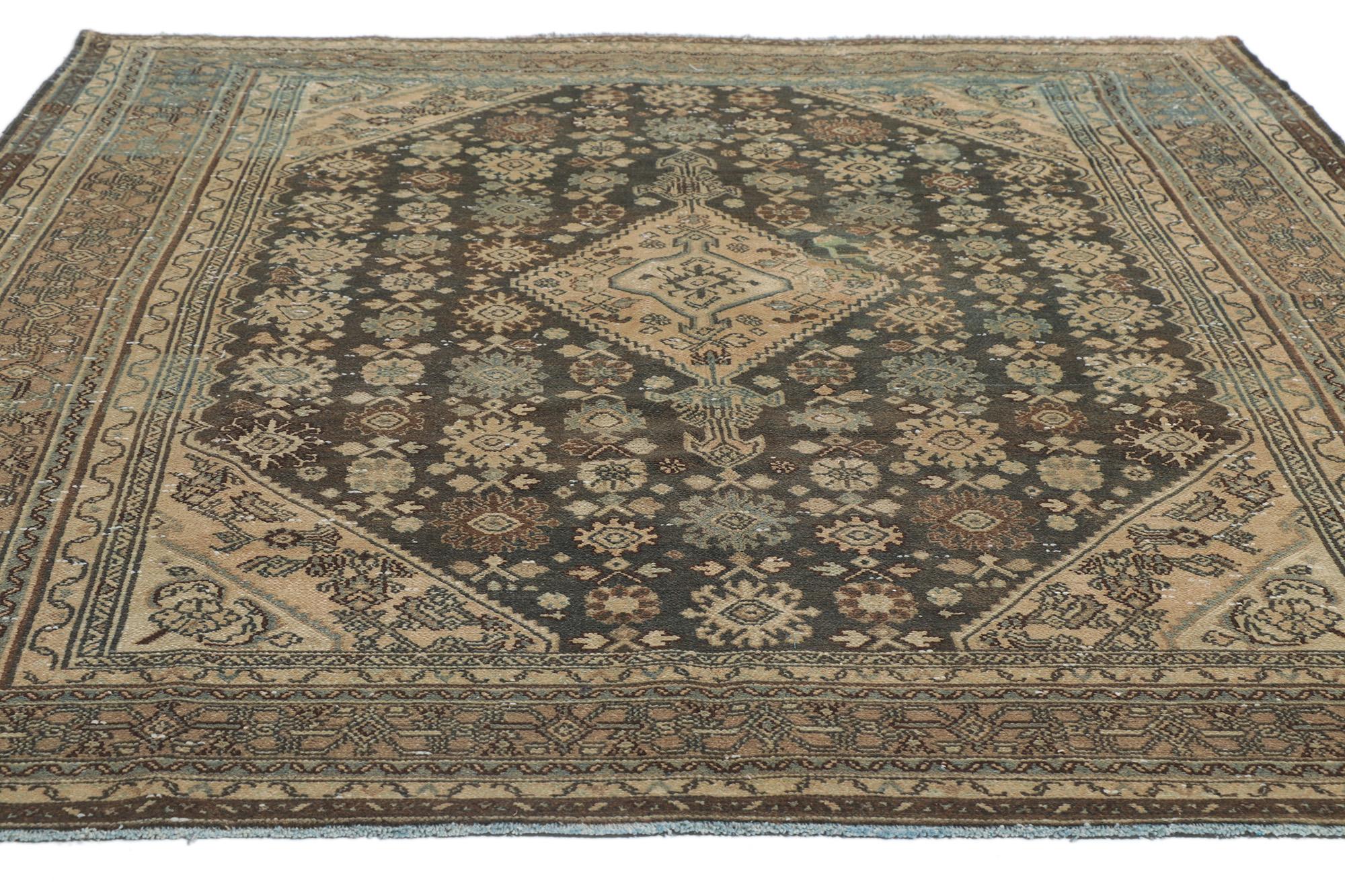 Adirondack Distressed Vintage Persian Hamadan Rug, Luxury Lodge Meets Relaxed Refinement For Sale