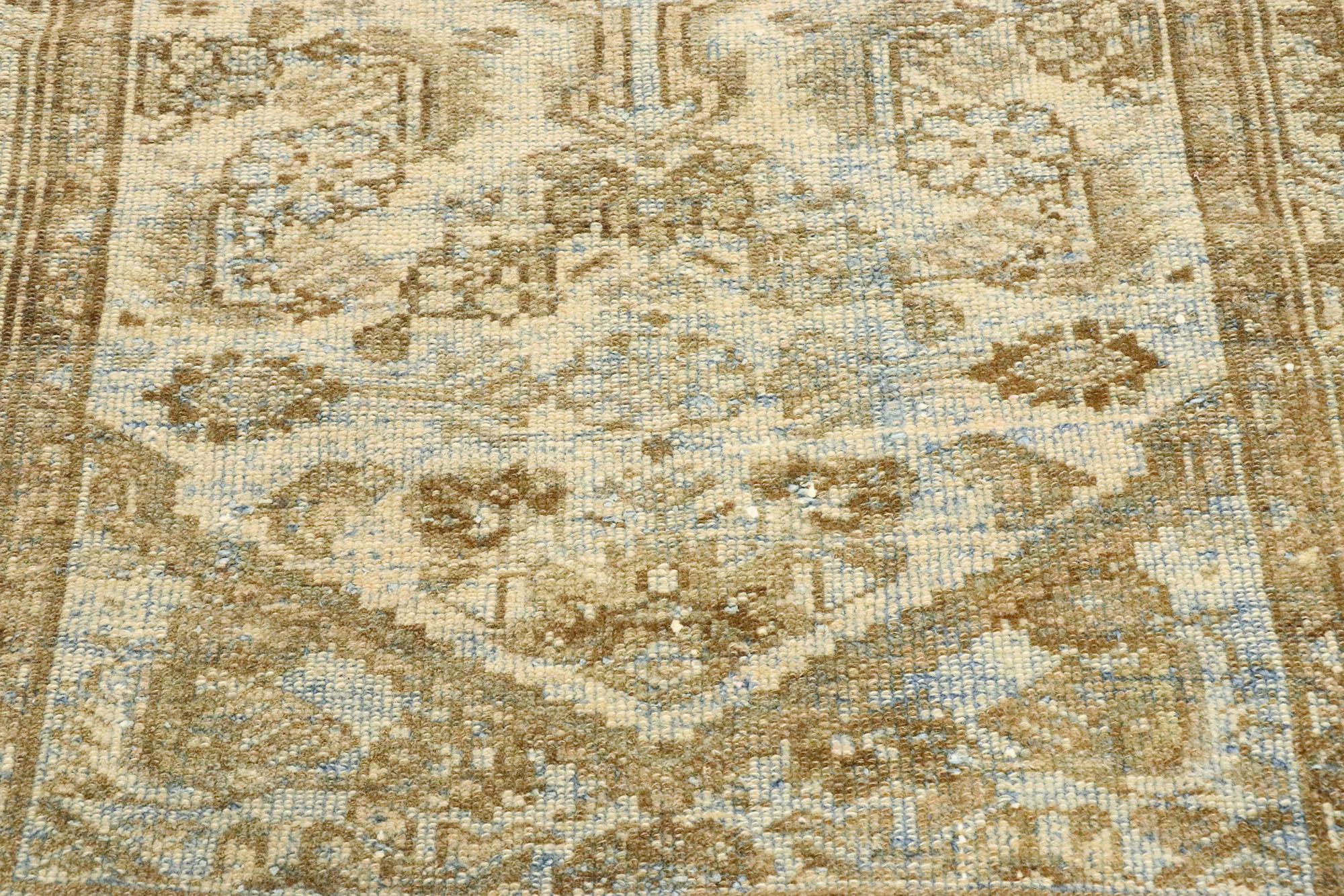 Distressed Vintage Persian Hamadan Rug with Gustavian Style In Distressed Condition For Sale In Dallas, TX
