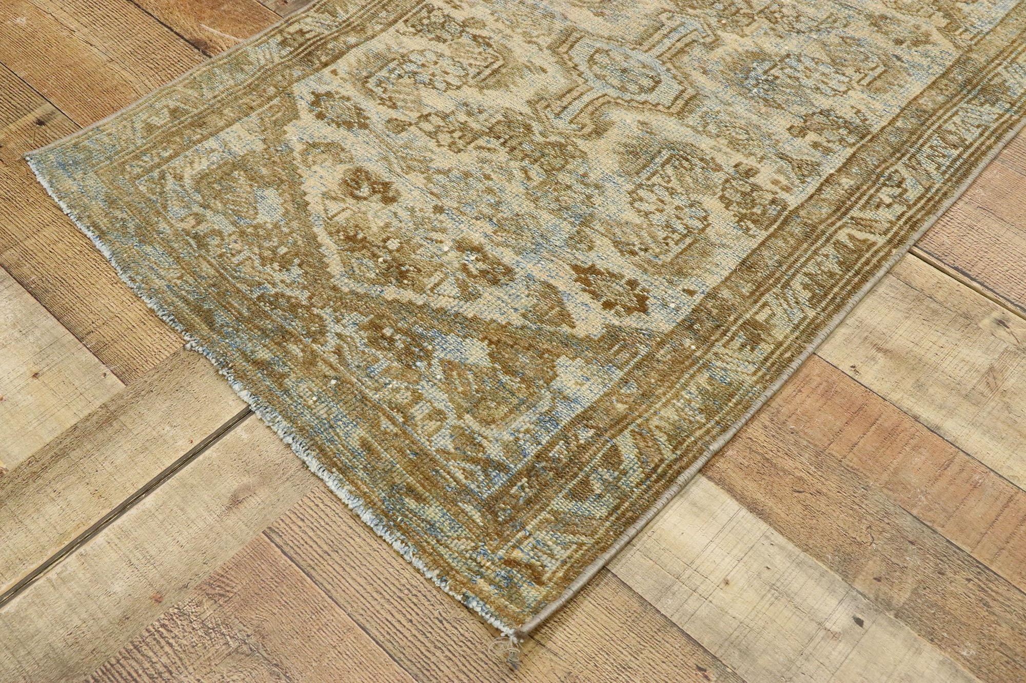 Wool Distressed Vintage Persian Hamadan Rug with Gustavian Style For Sale
