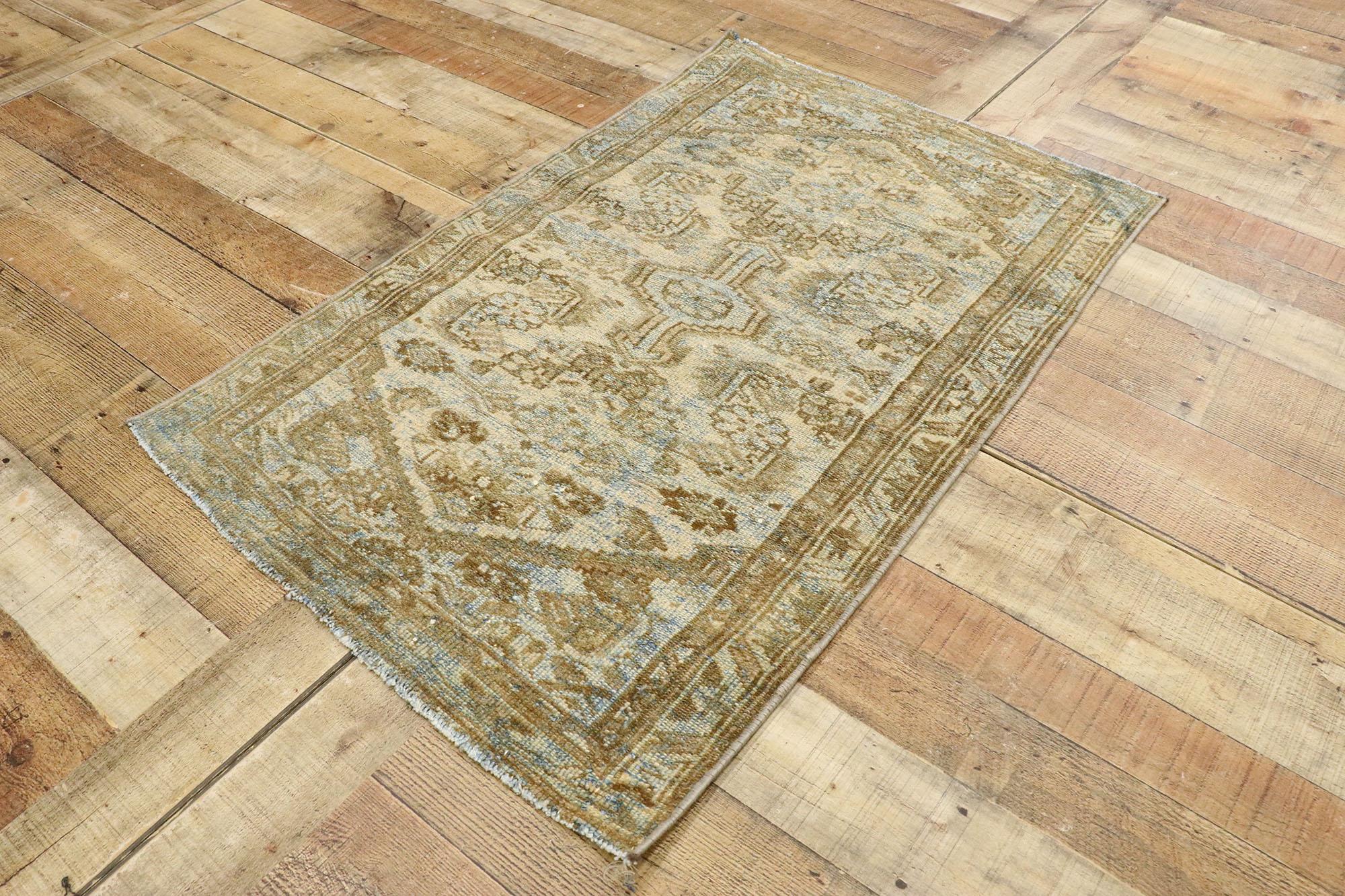 Distressed Vintage Persian Hamadan Rug with Gustavian Style For Sale 1