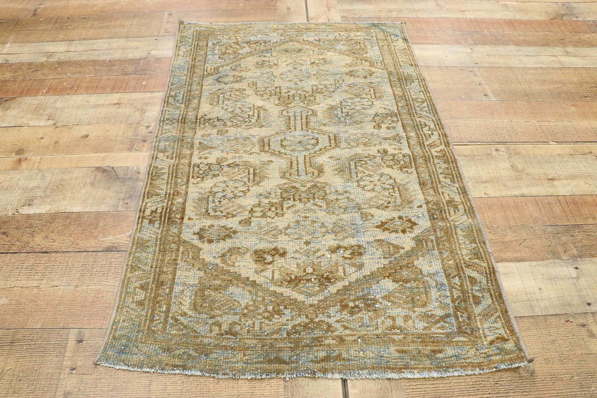 Distressed Vintage Persian Hamadan Rug with Gustavian Style For Sale 2