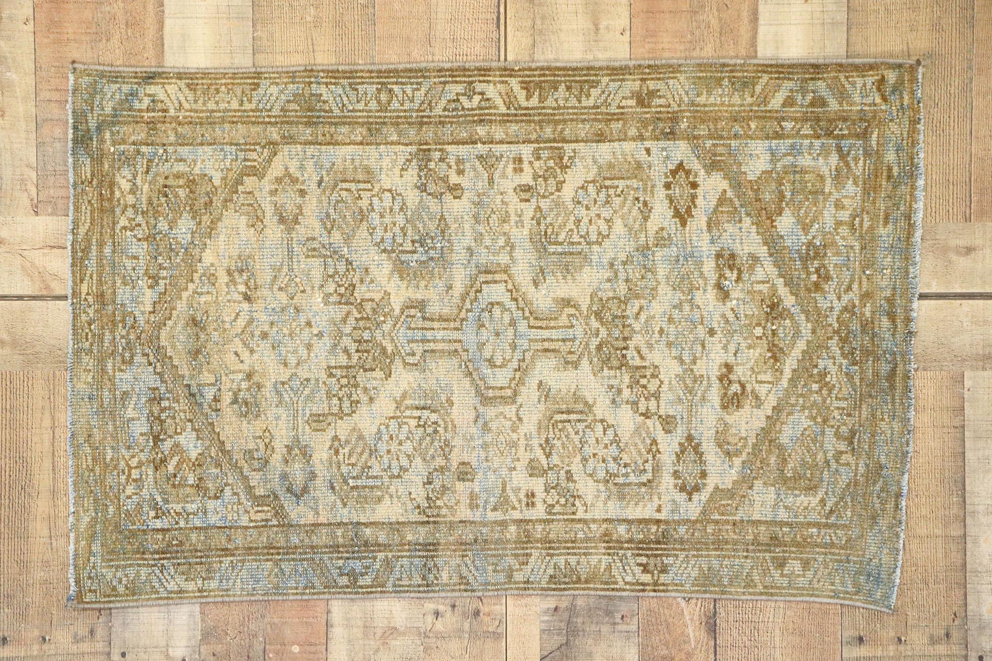 Distressed Vintage Persian Hamadan Rug with Gustavian Style For Sale 3