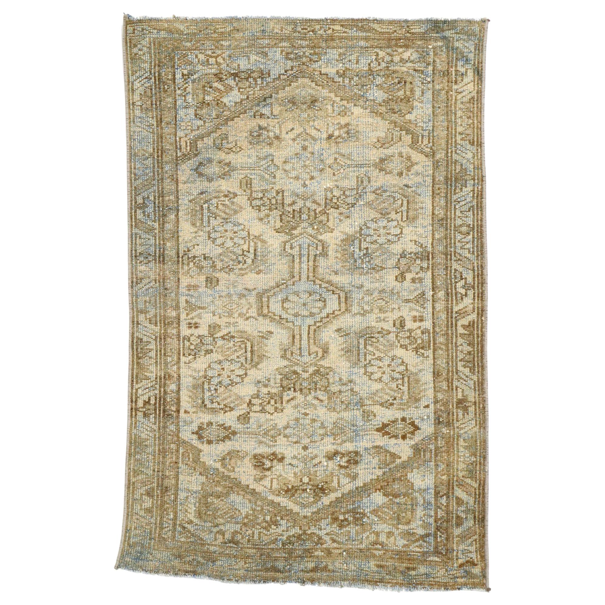 Distressed Vintage Persian Hamadan Rug with Gustavian Style For Sale