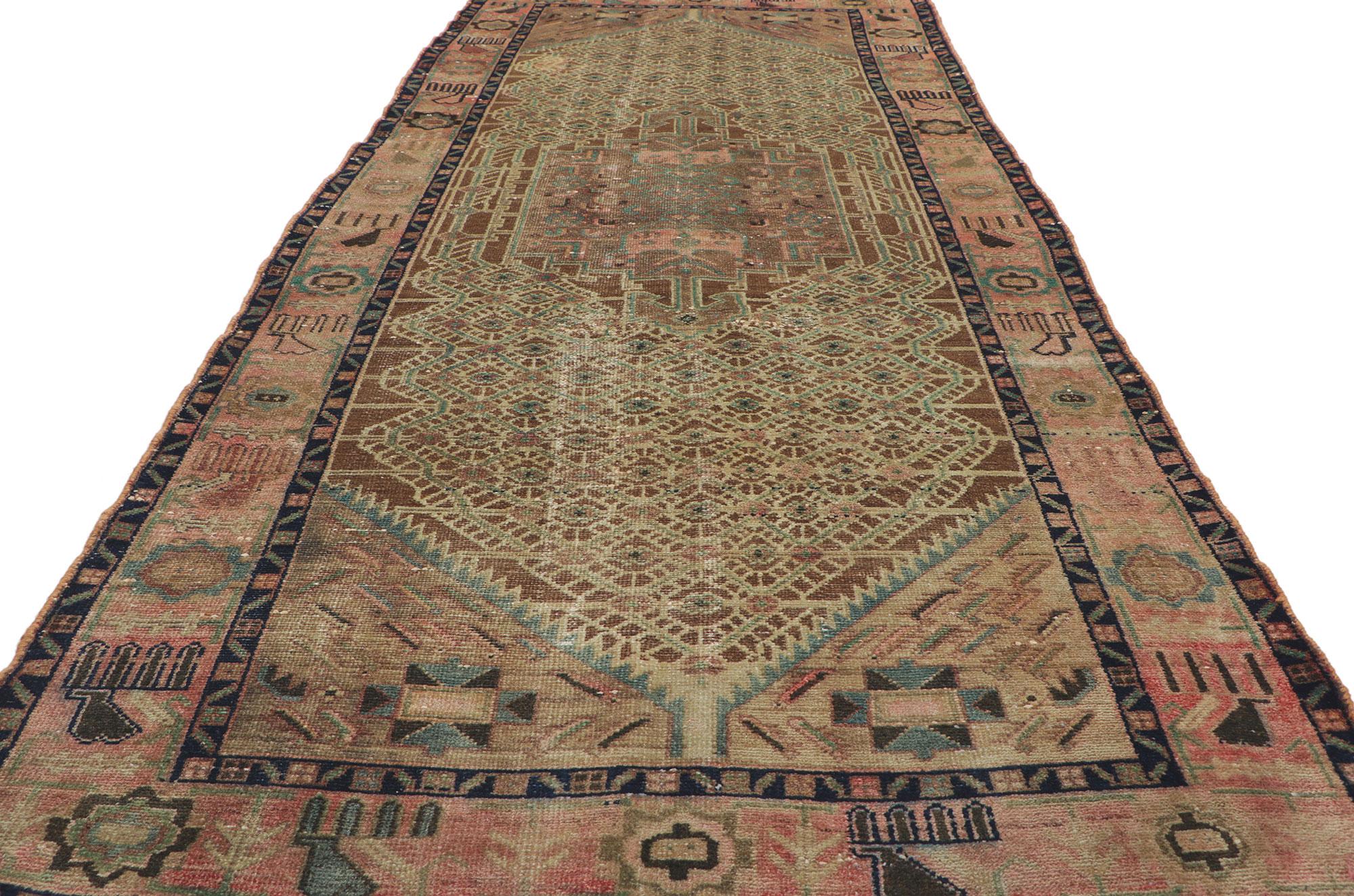 Hand-Knotted Distressed Vintage Persian Hamadan Runner For Sale