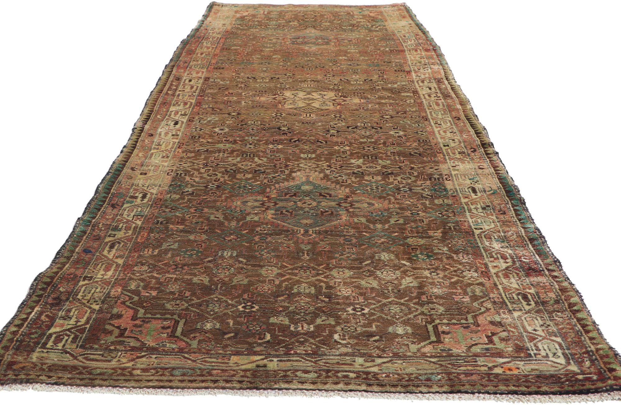 Malayer Distressed Vintage Persian Hamadan Runner with Herati Design For Sale