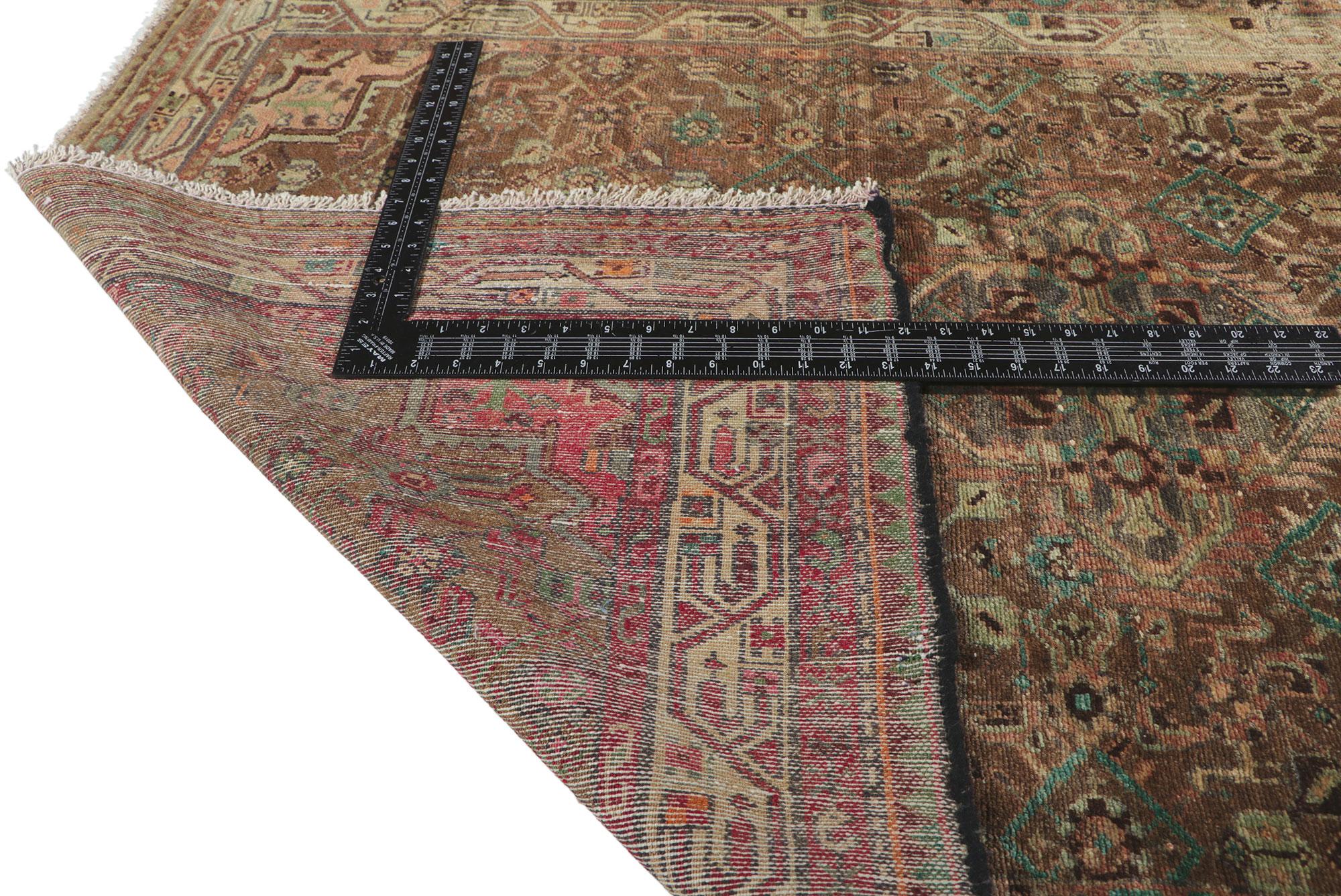 Distressed Vintage Persian Hamadan Runner with Herati Design In Distressed Condition For Sale In Dallas, TX