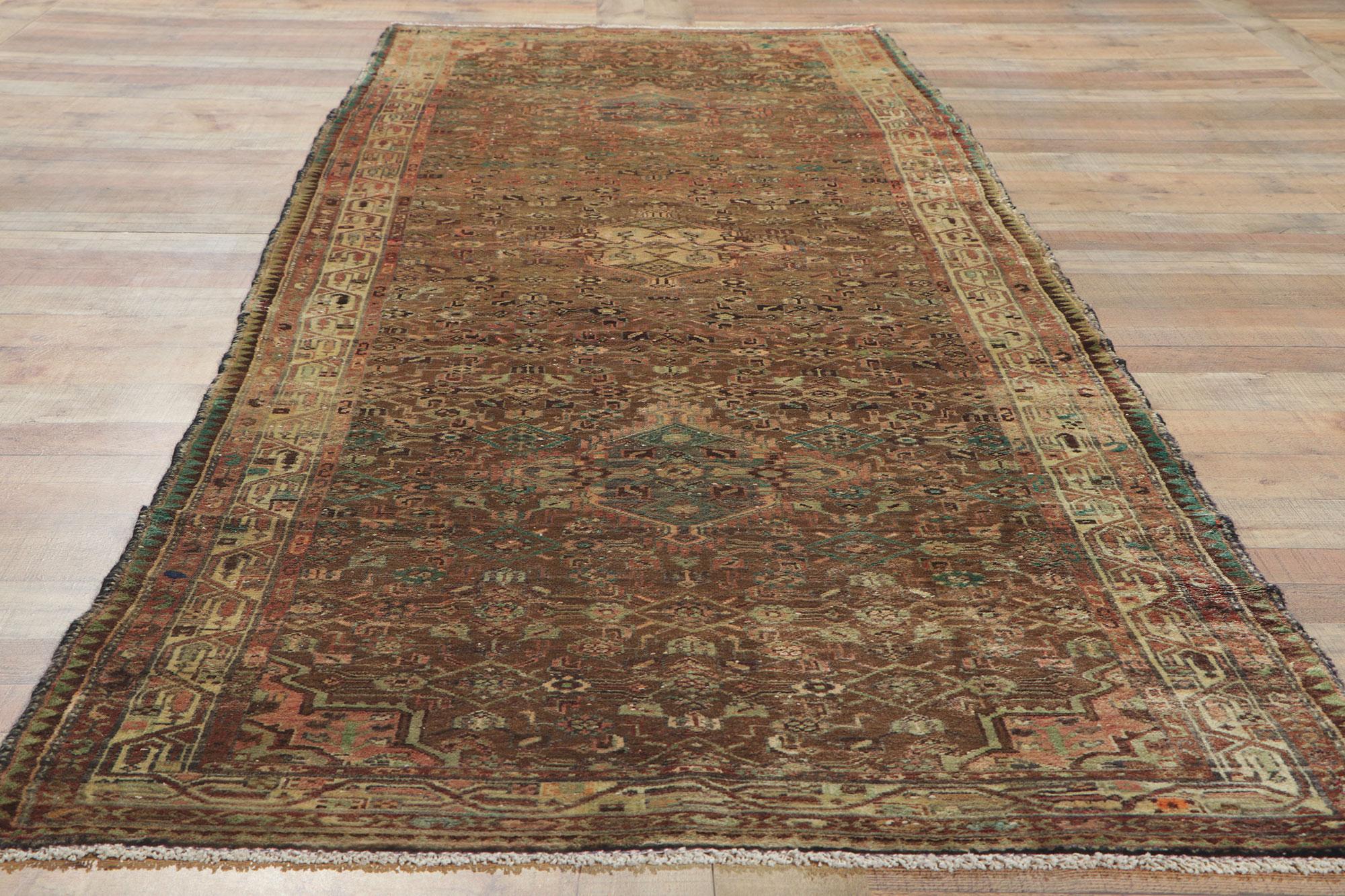 Wool Distressed Vintage Persian Hamadan Runner with Herati Design For Sale