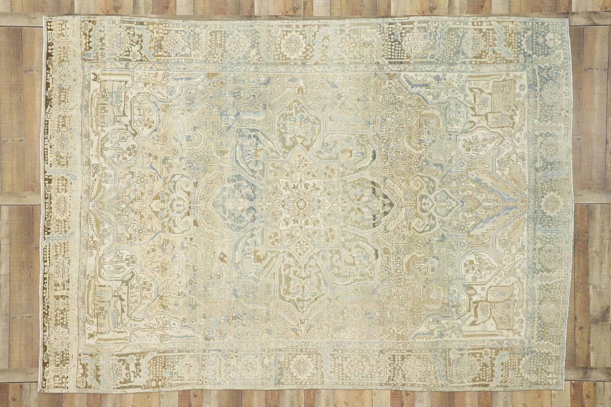 20th Century Distressed Vintage Persian Heriz Design Rug with Rustic English Manor Style For Sale