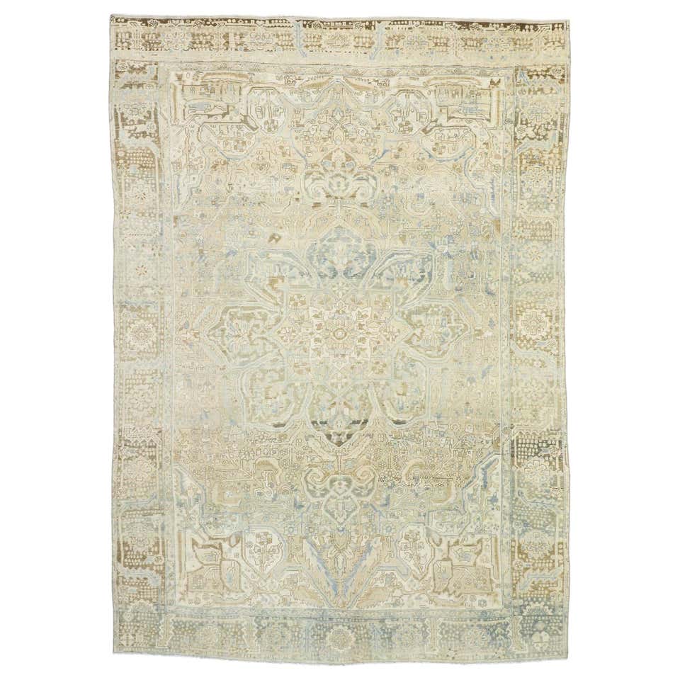 Blue/Gray Vintage Persian Distressed Rug with Modern and Rustic Design ...