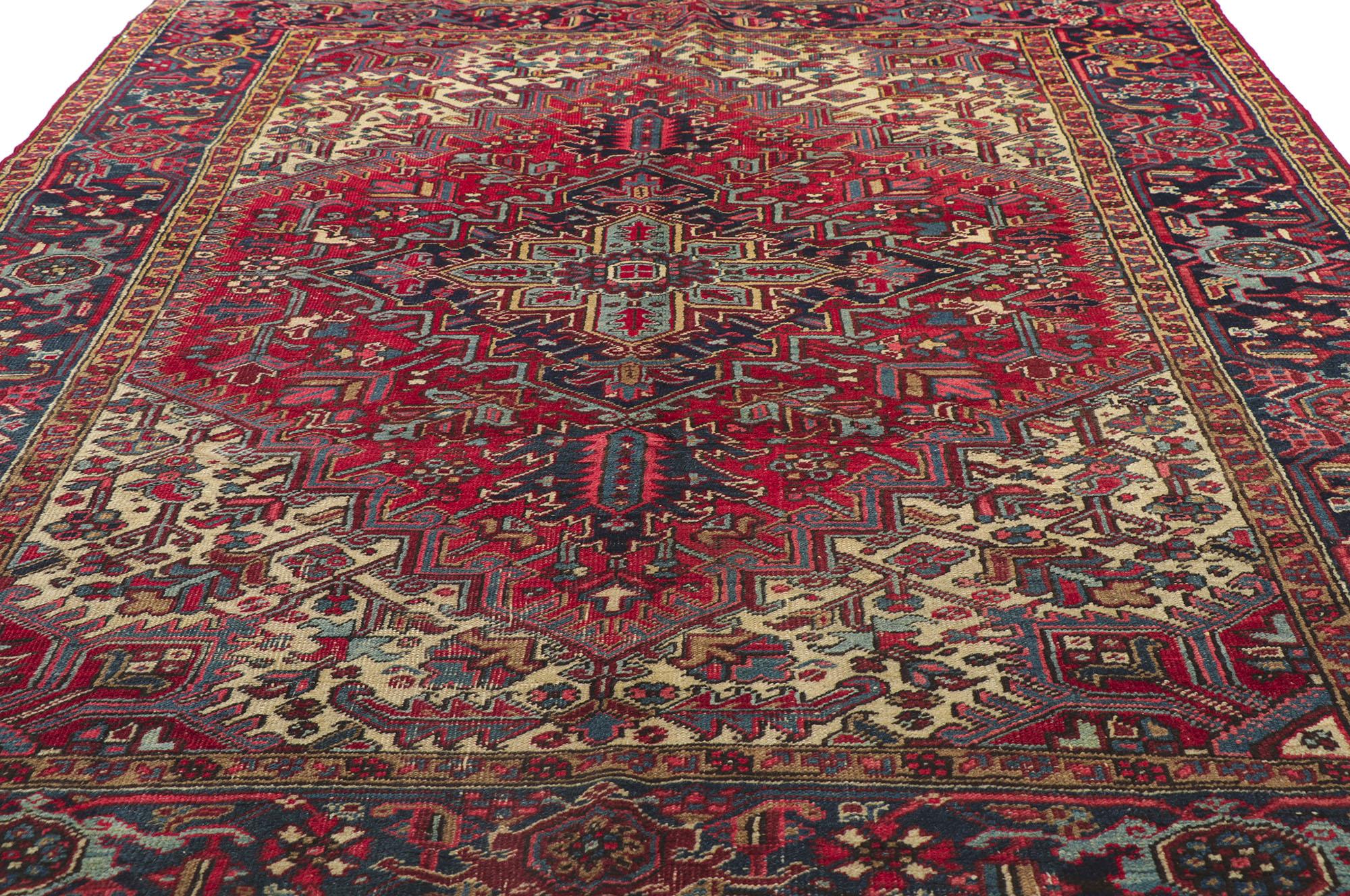 Hand-Knotted Distressed Vintage Persian Heriz Rug For Sale