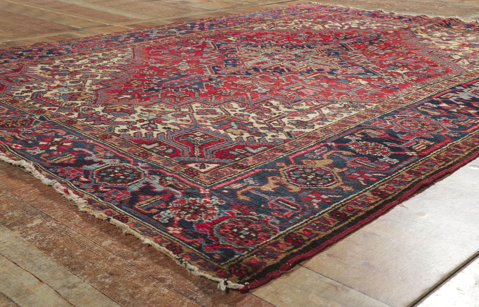 20th Century Distressed Vintage Persian Heriz Rug For Sale