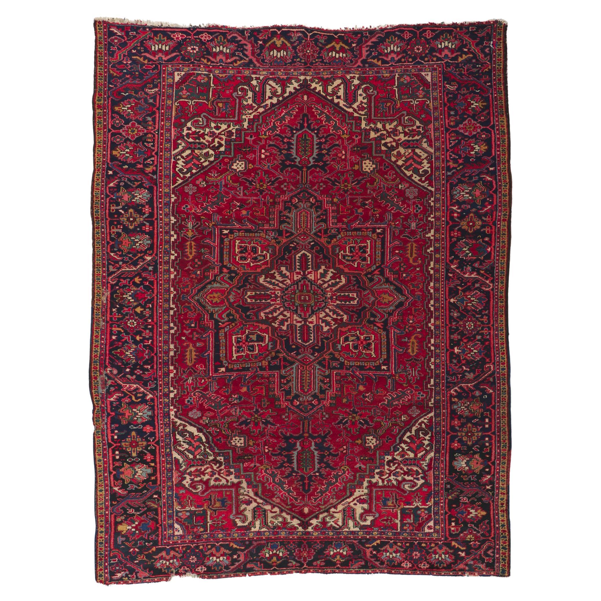 Vintage Distressed Persian Rug For Sale at 1stDibs