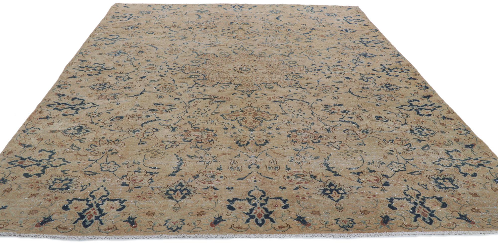Hand-Knotted Distressed Vintage Persian Isfahan Rug For Sale