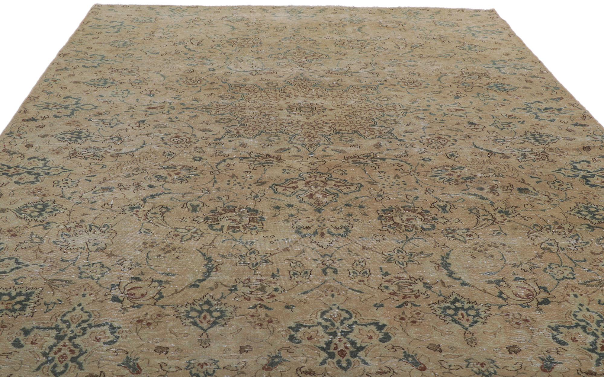 Hand-Knotted Distressed Vintage Persian Isfahan Rug For Sale