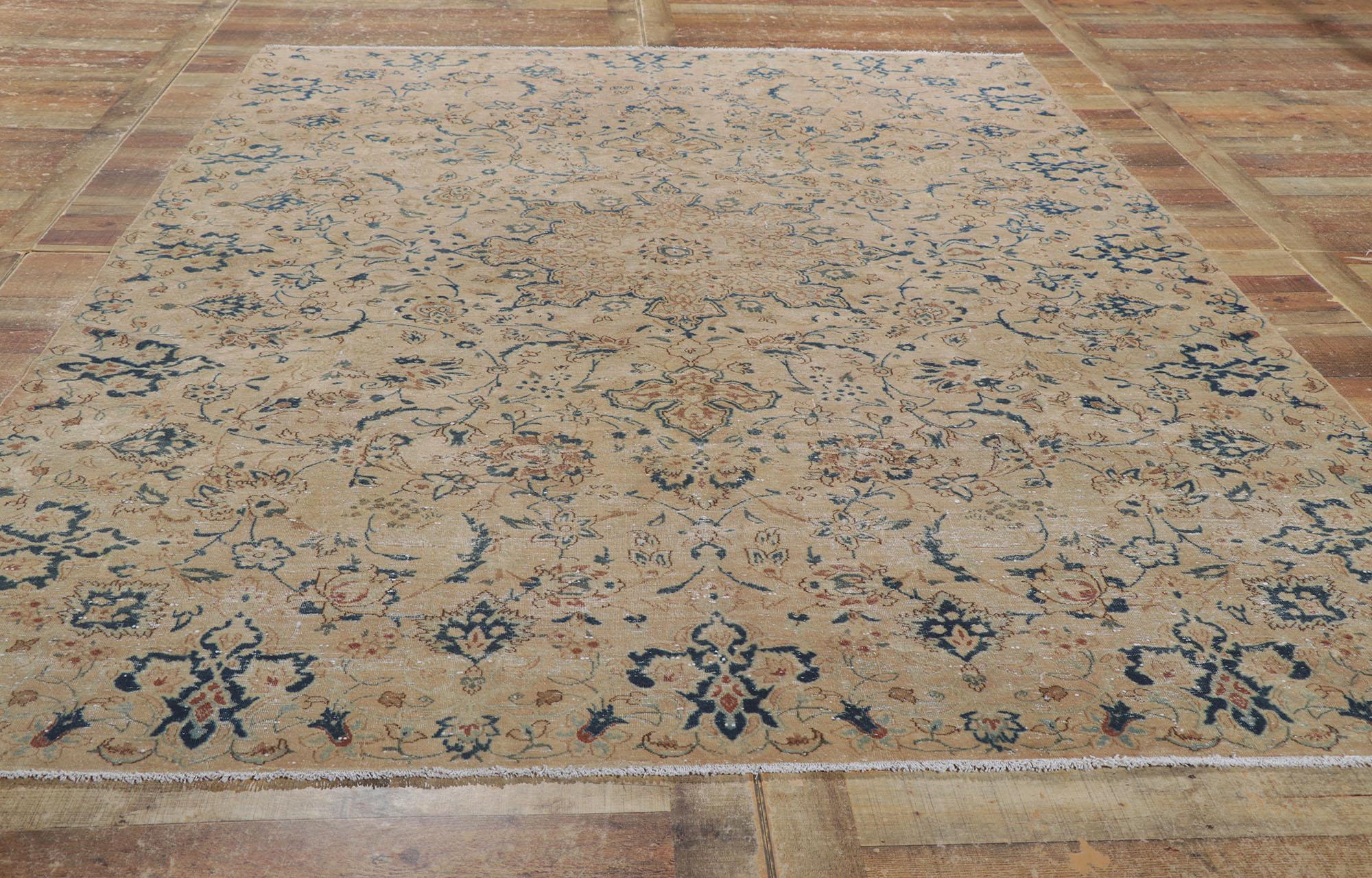 Wool Distressed Vintage Persian Isfahan Rug For Sale