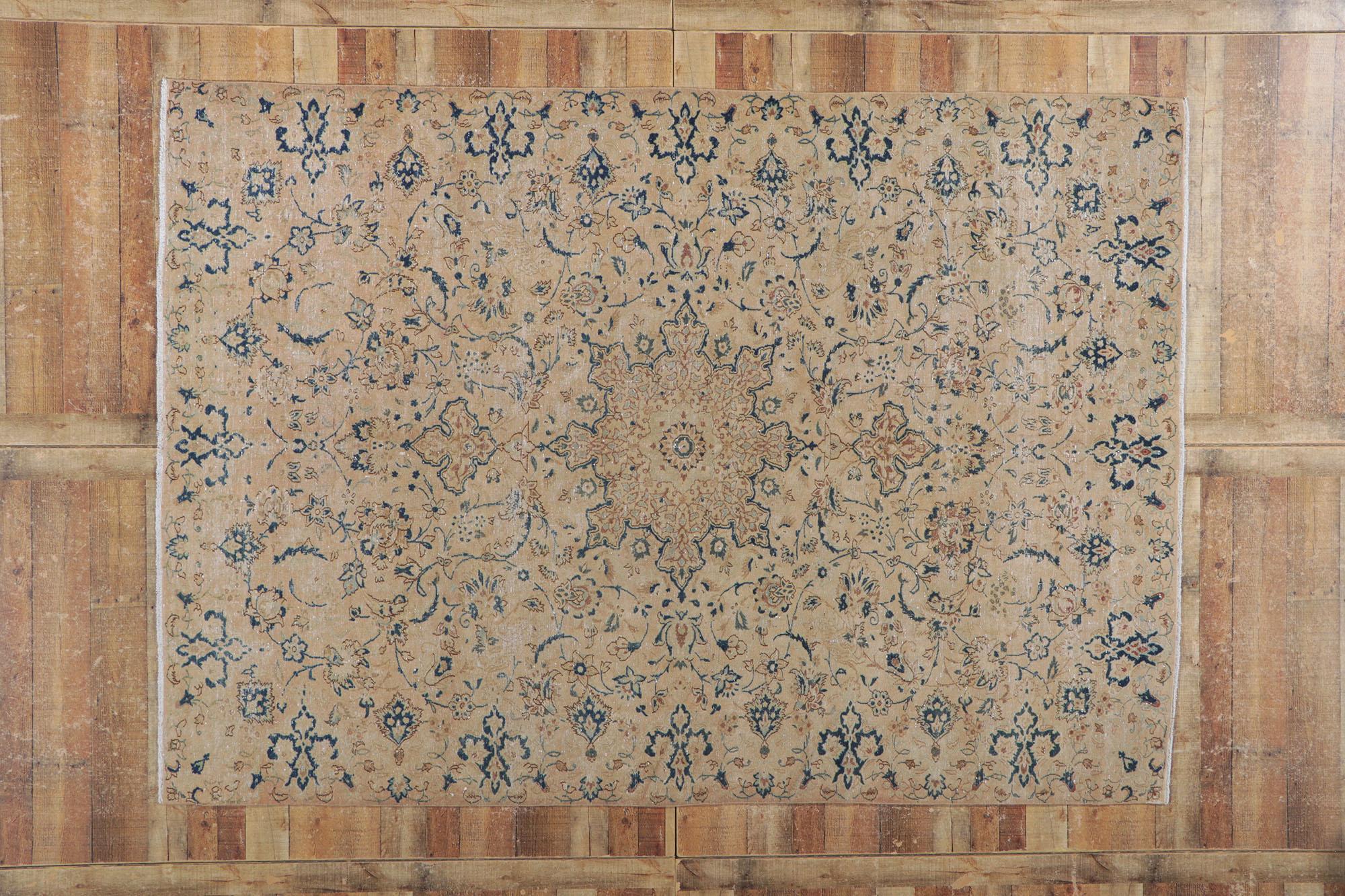 Distressed Vintage Persian Isfahan Rug For Sale 1