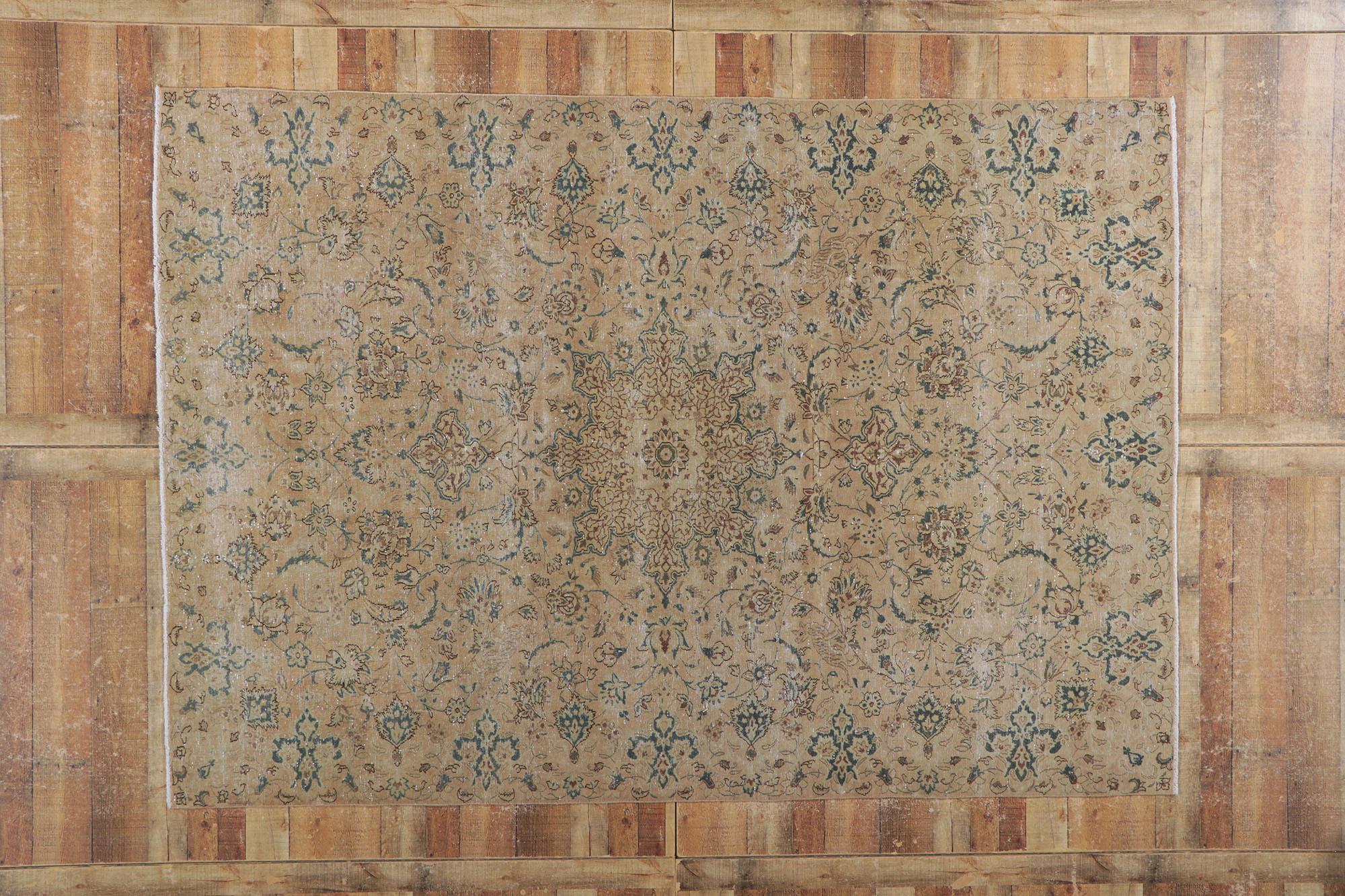 Distressed Vintage Persian Isfahan Rug For Sale 1