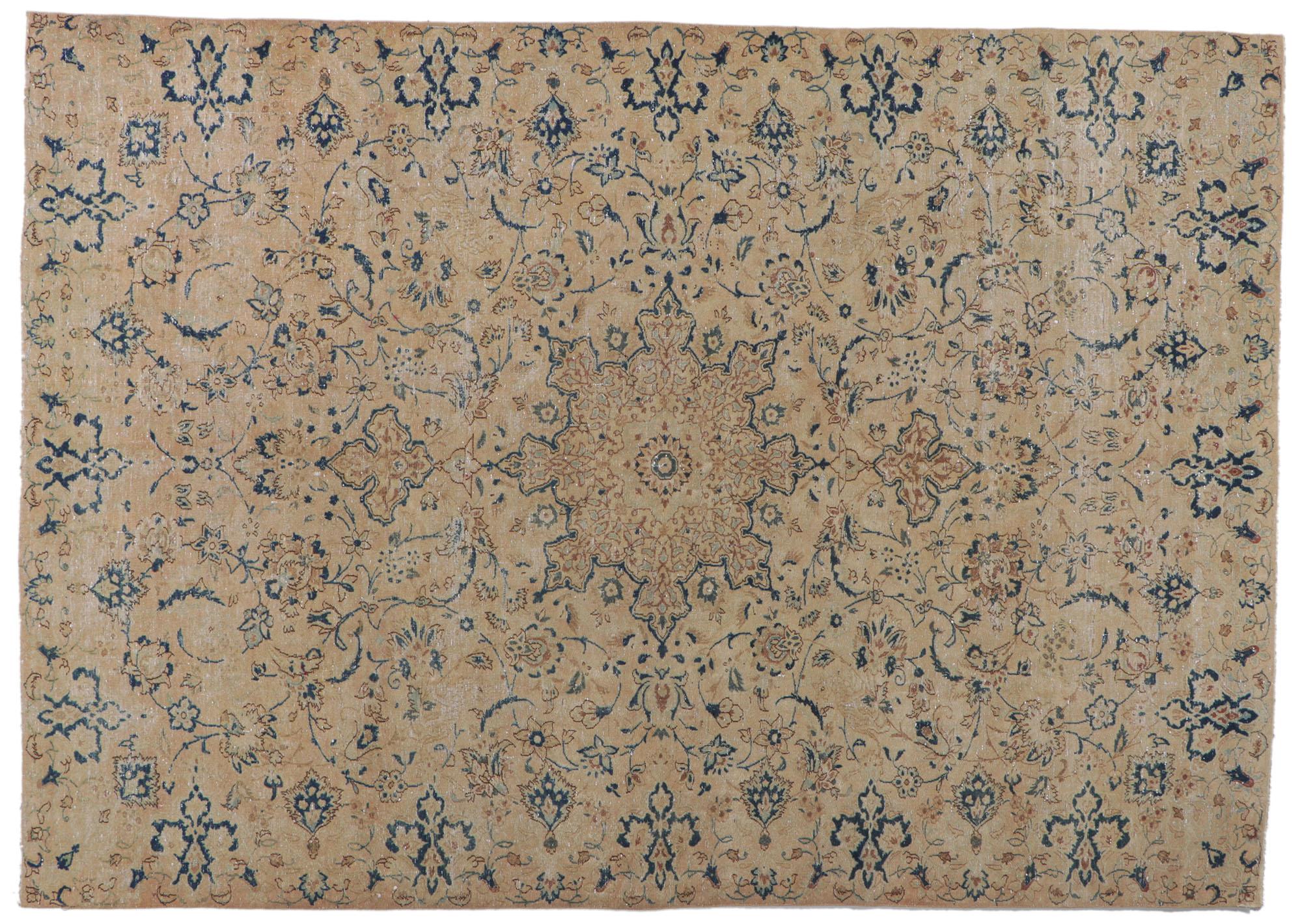 Distressed Vintage Persian Isfahan Rug For Sale 2