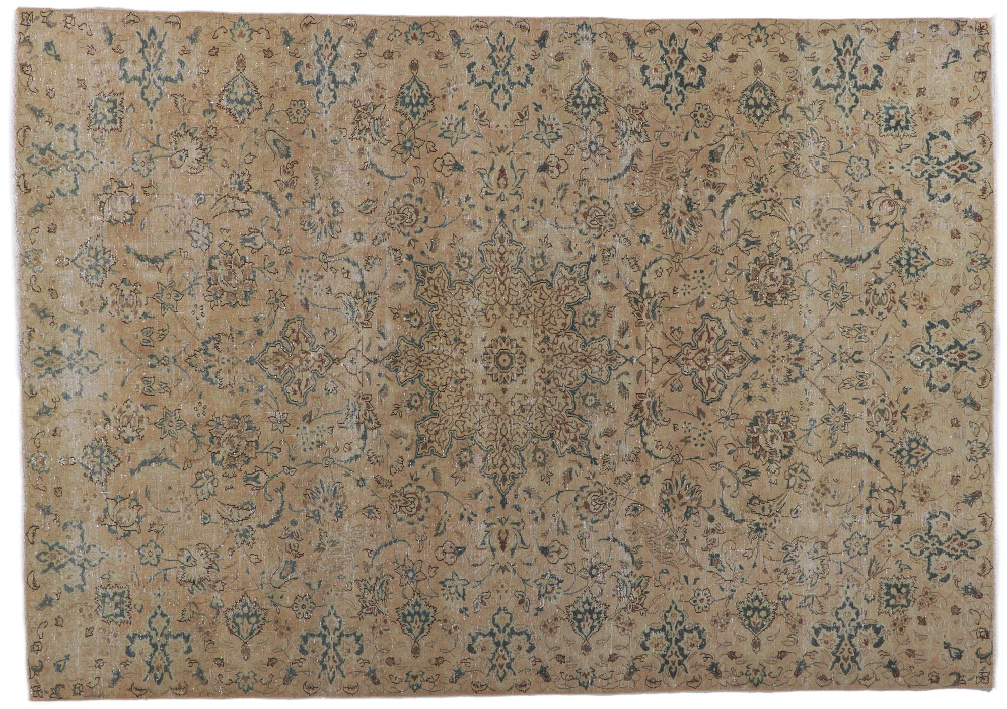 Distressed Vintage Persian Isfahan Rug For Sale 2