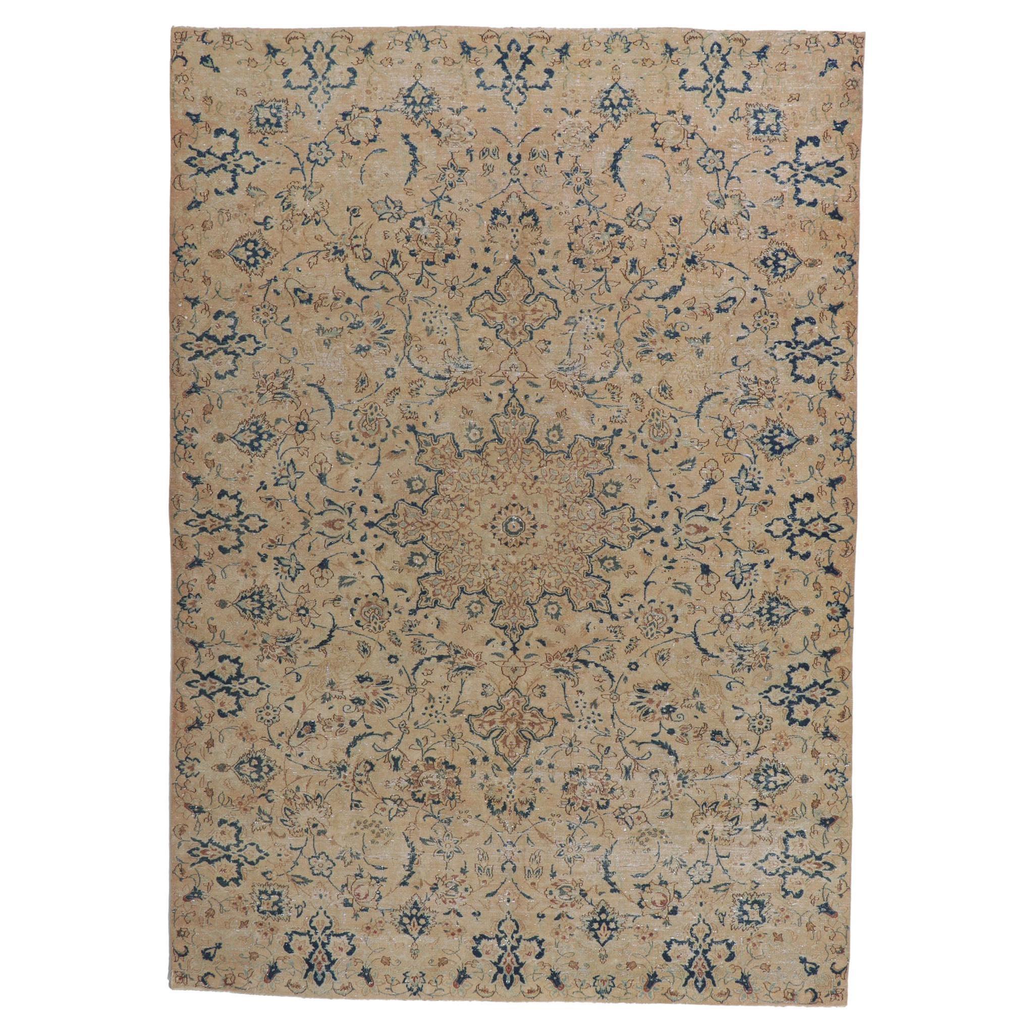 Distressed Vintage Persian Isfahan Rug For Sale