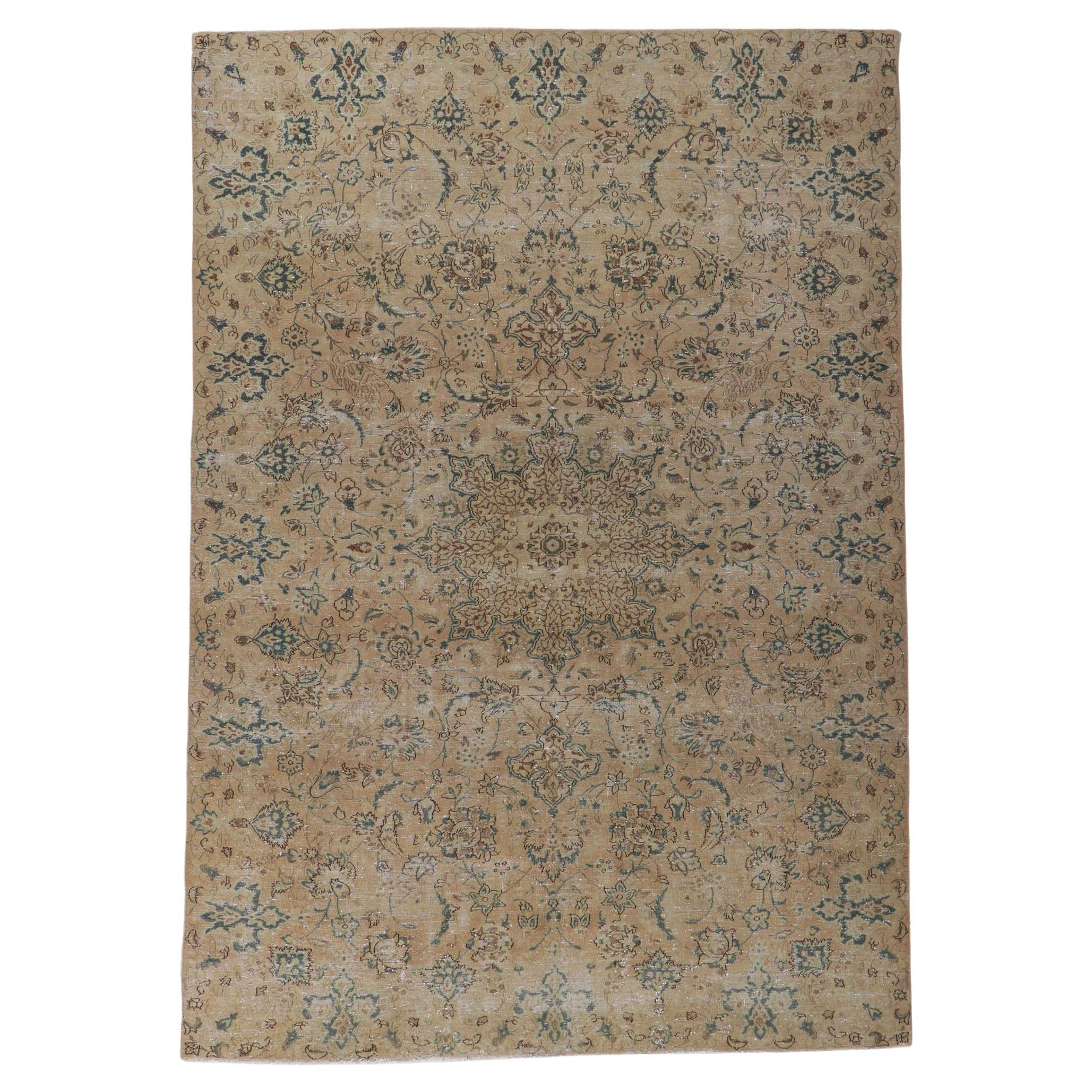 Distressed Vintage Persian Isfahan Rug For Sale