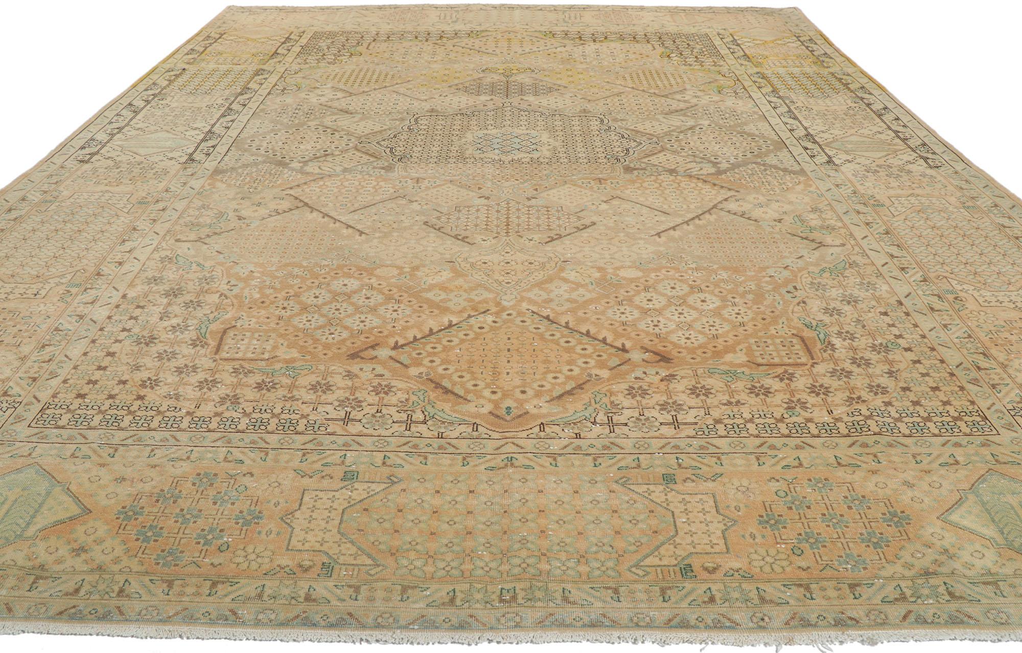 Neoclassical Vintage Persian Joshegan Rug with Millefleur Design with Faded Soft Colors For Sale