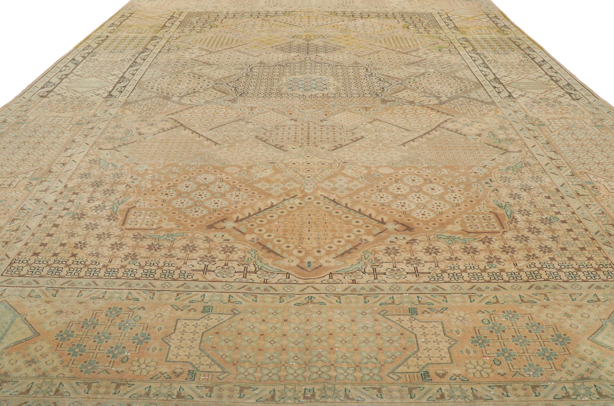 Hand-Knotted Vintage Persian Joshegan Rug with Millefleur Design with Faded Soft Colors For Sale