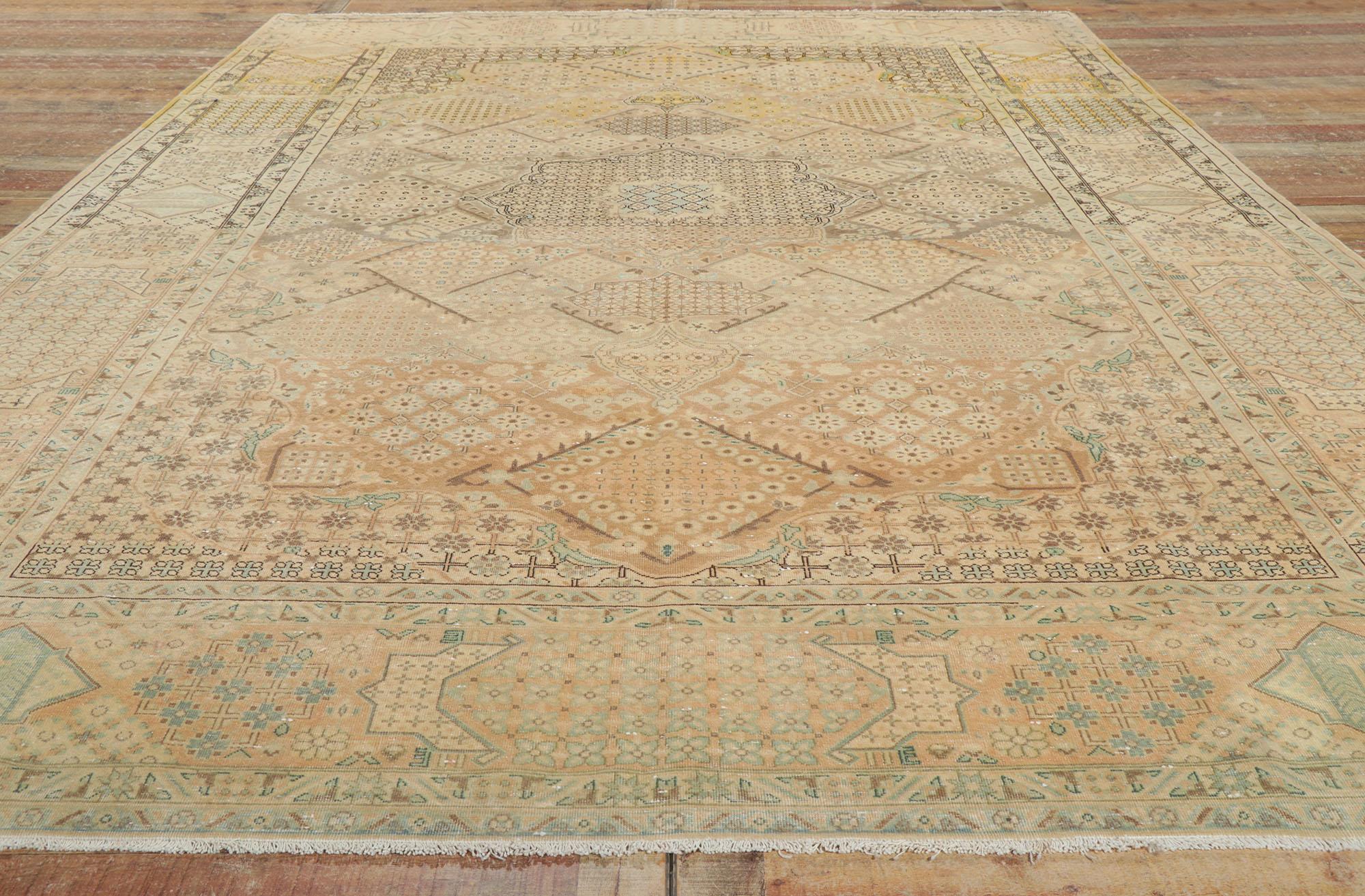Wool Vintage Persian Joshegan Rug with Millefleur Design with Faded Soft Colors For Sale