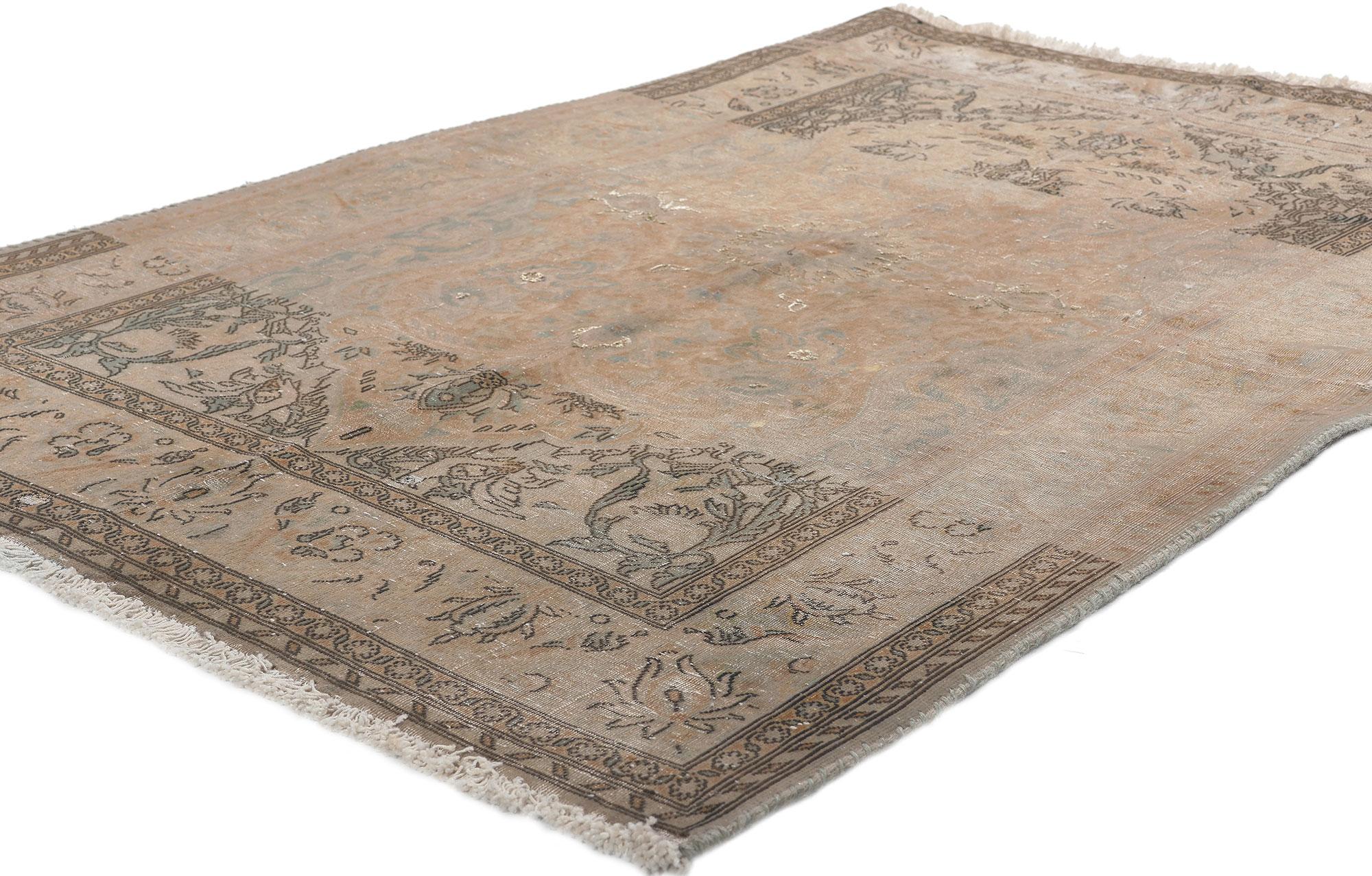 78574 Distressed Vintage Persian Kashan Rug, 03'05 x 05'03.
Warm and spicy earth-tones meets modern luxe in this distressed Persian Kashan rug. The vintage charm and earthy colorway woven into this piece work together creating a truly one-of-a-kind