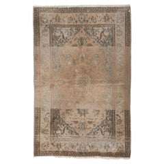 Distressed Vintage Persian Kashan Rug, Earth-Tone Elegance Meets Modern Luxe