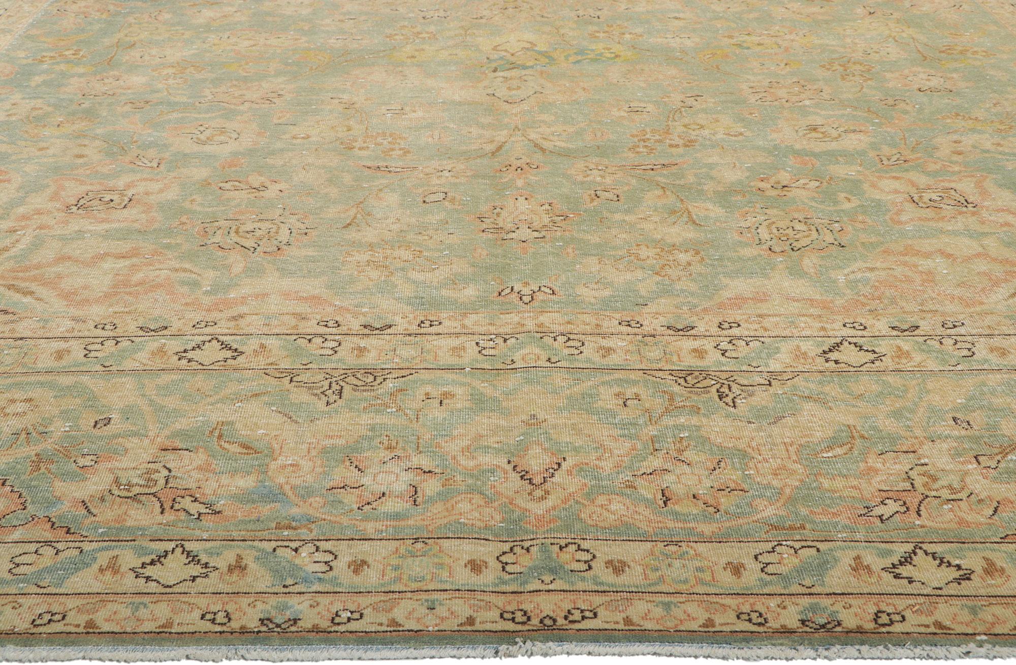 Hand-Knotted Distressed Vintage Persian Kashan Rug with Faded Soft Earth-Tone Colors For Sale
