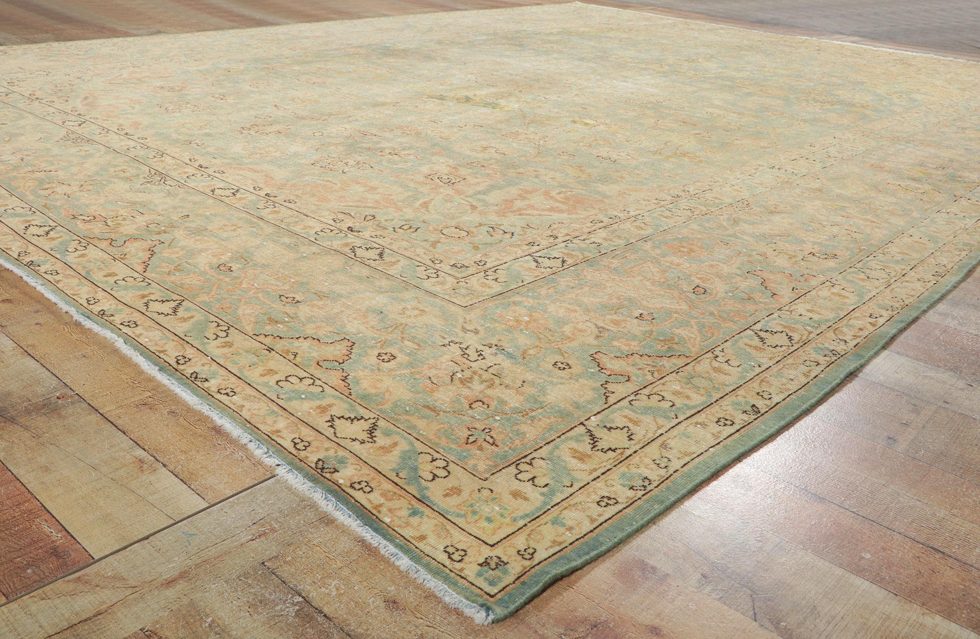 Wool Distressed Vintage Persian Kashan Rug with Faded Soft Earth-Tone Colors For Sale