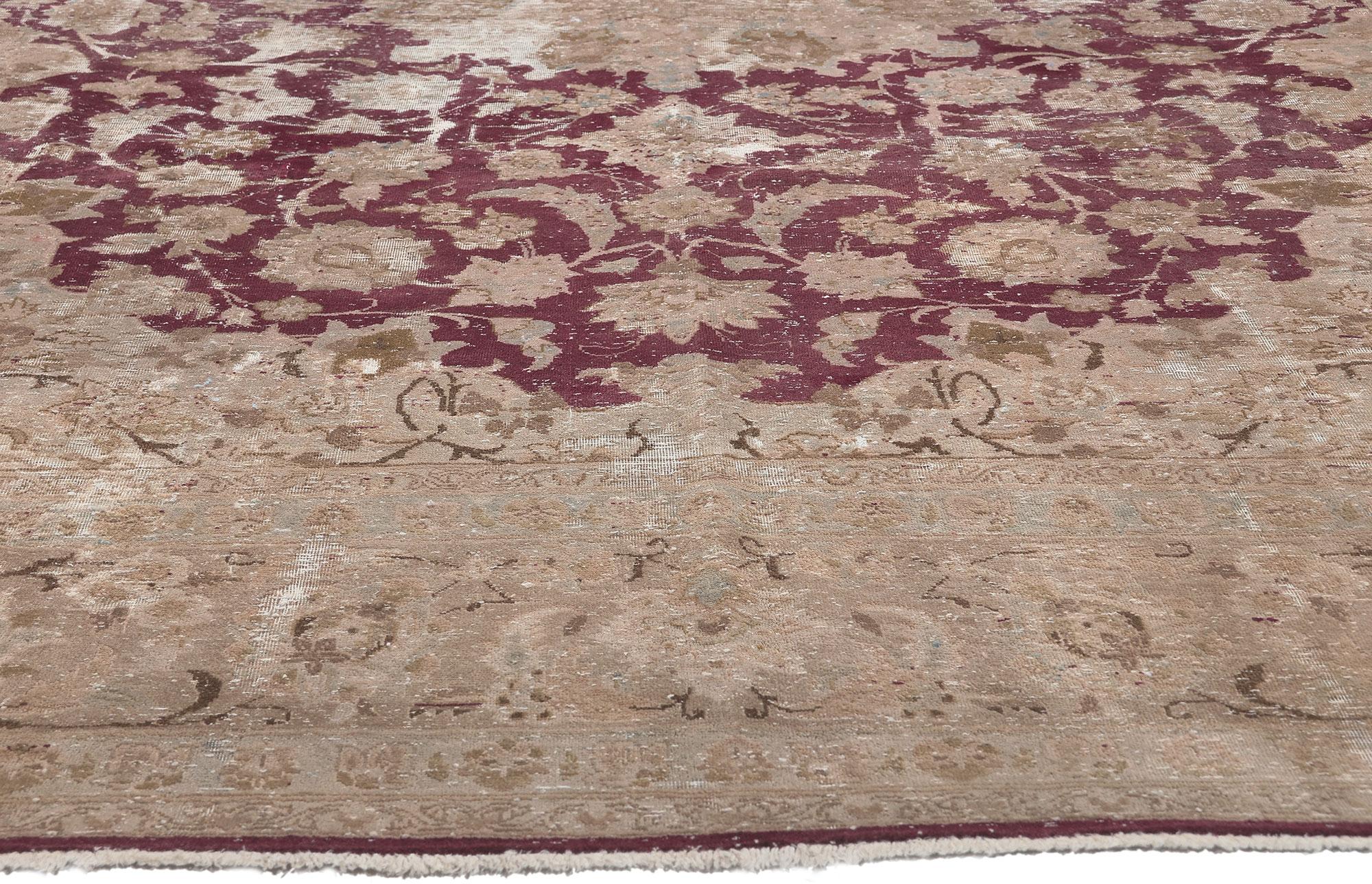 Hand-Knotted Distressed Vintage Persian Kashan Rug, Rugged Beauty Meets Weathered Charm For Sale